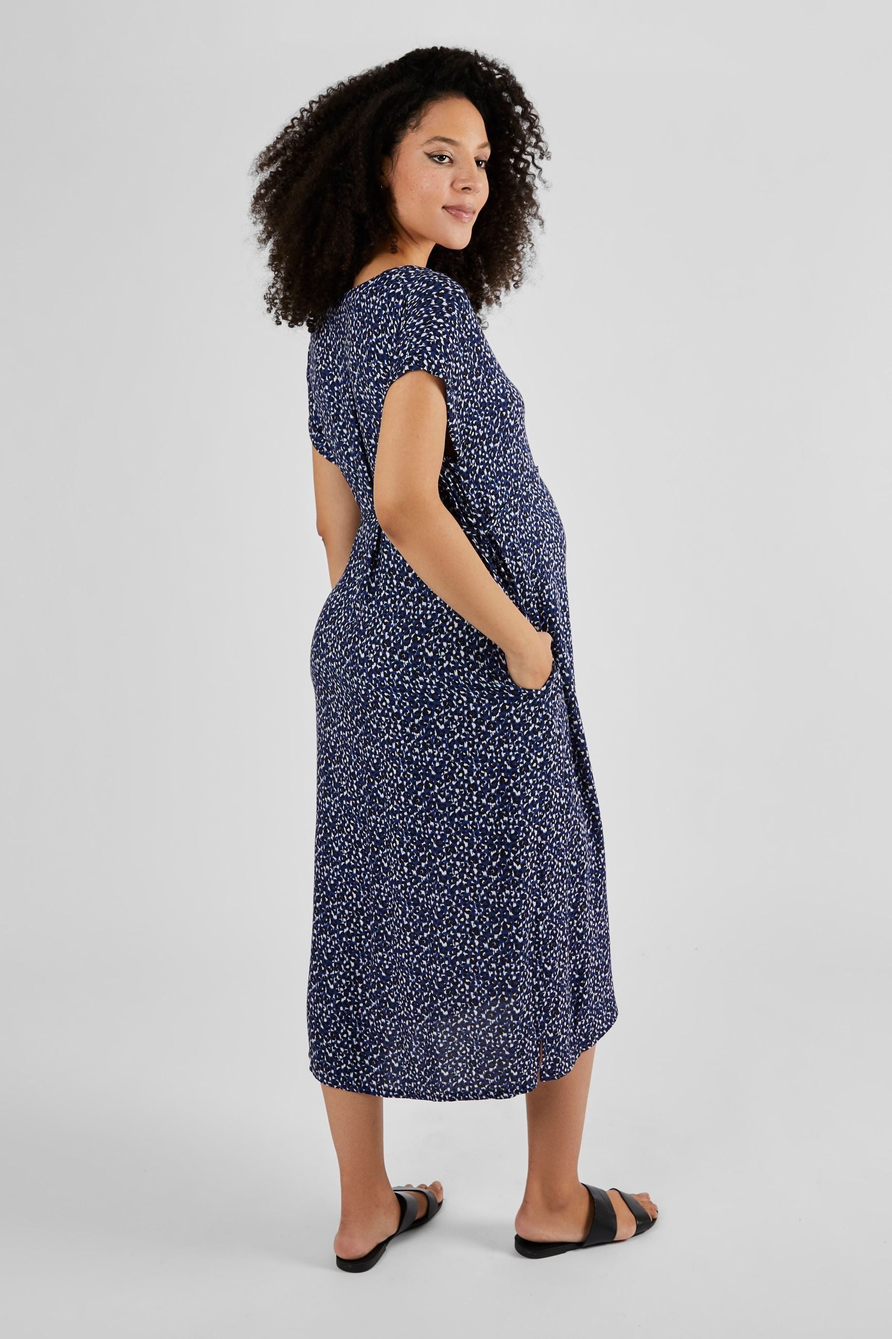 Navy Animal Print JoJo Maman Bébé Button Through Midi Dress