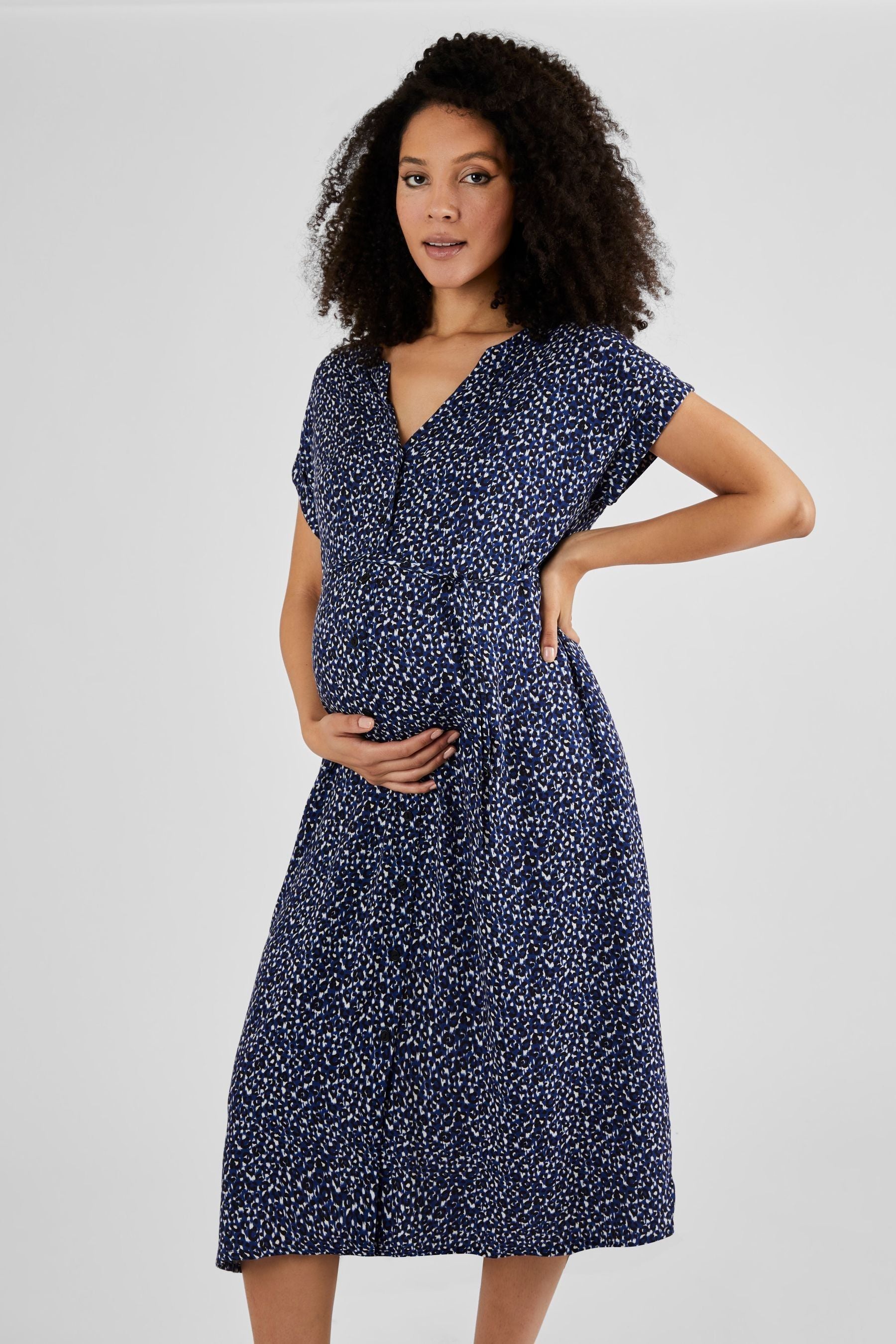 Navy Animal Print JoJo Maman Bébé Button Through Midi Dress