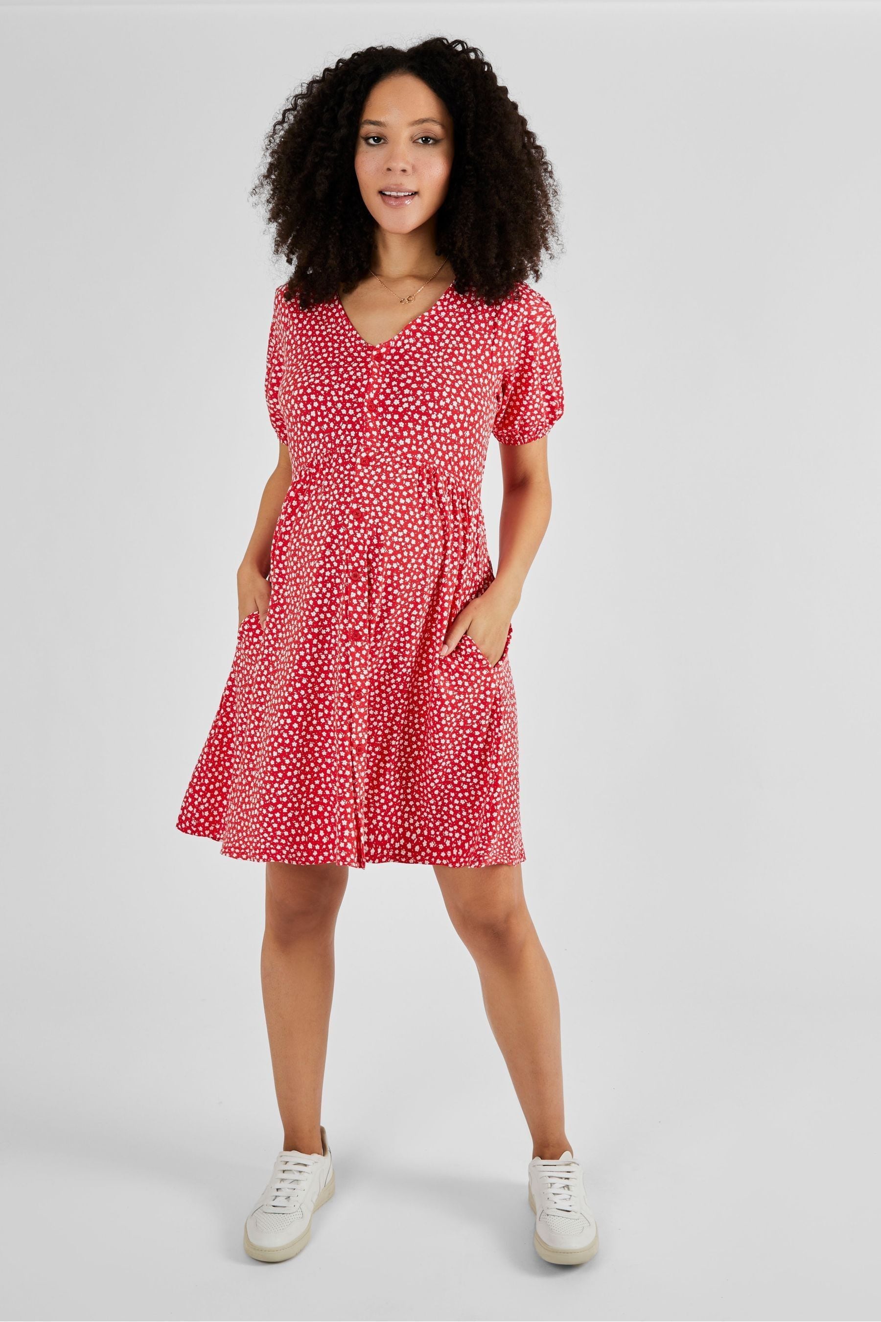 Red Ditsy JoJo Maman Bébé Floral V-Neck Maternity Dress