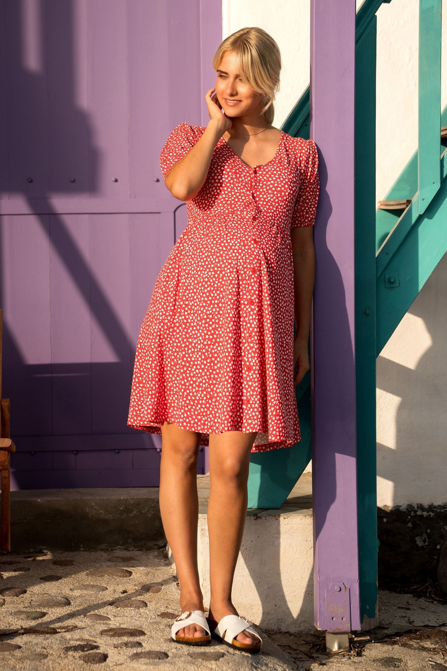 Red Ditsy JoJo Maman Bébé Floral V-Neck Maternity Dress