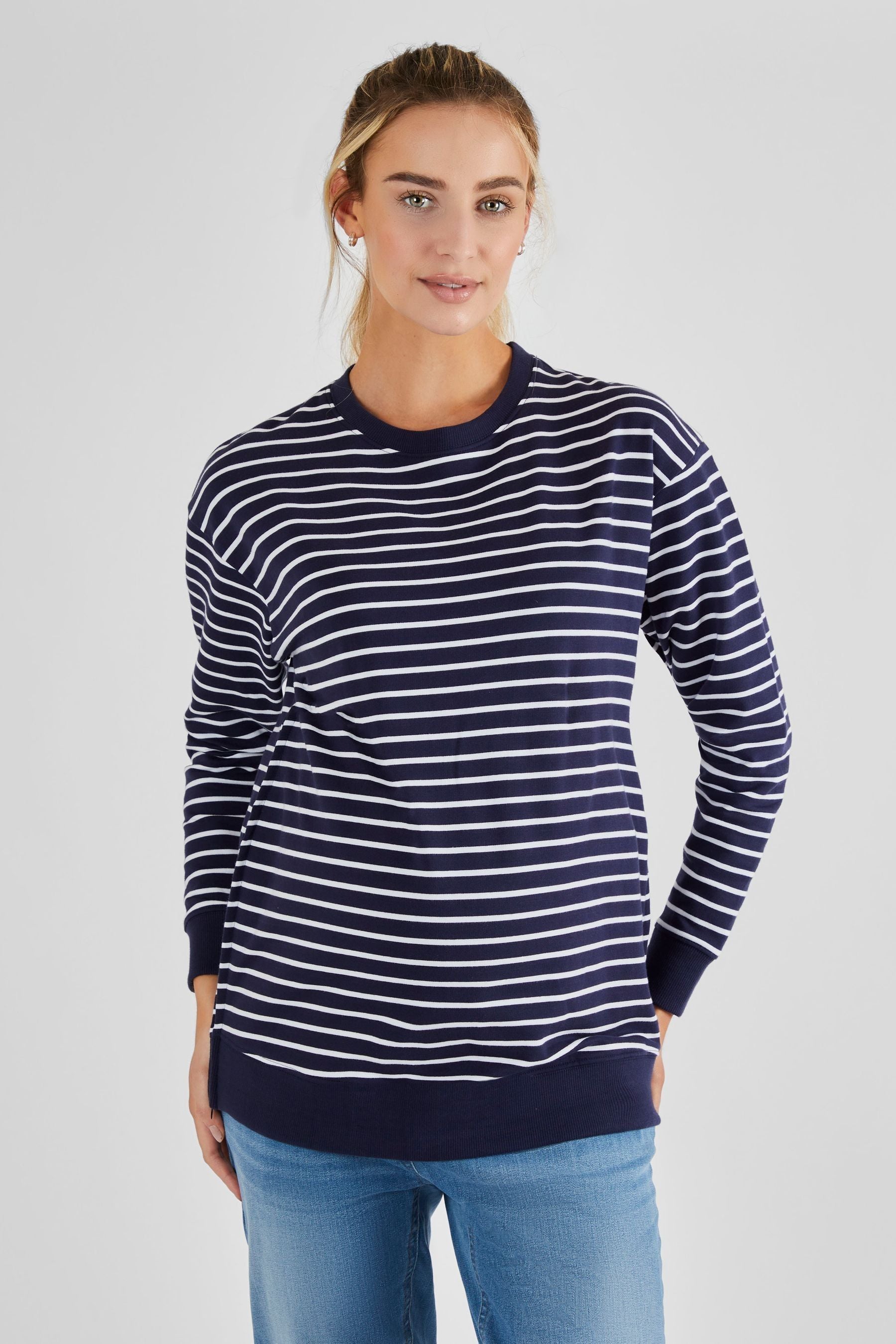 Navy White Stripe JoJo Maman Bébé Maternity & Nursing Sweatshirt