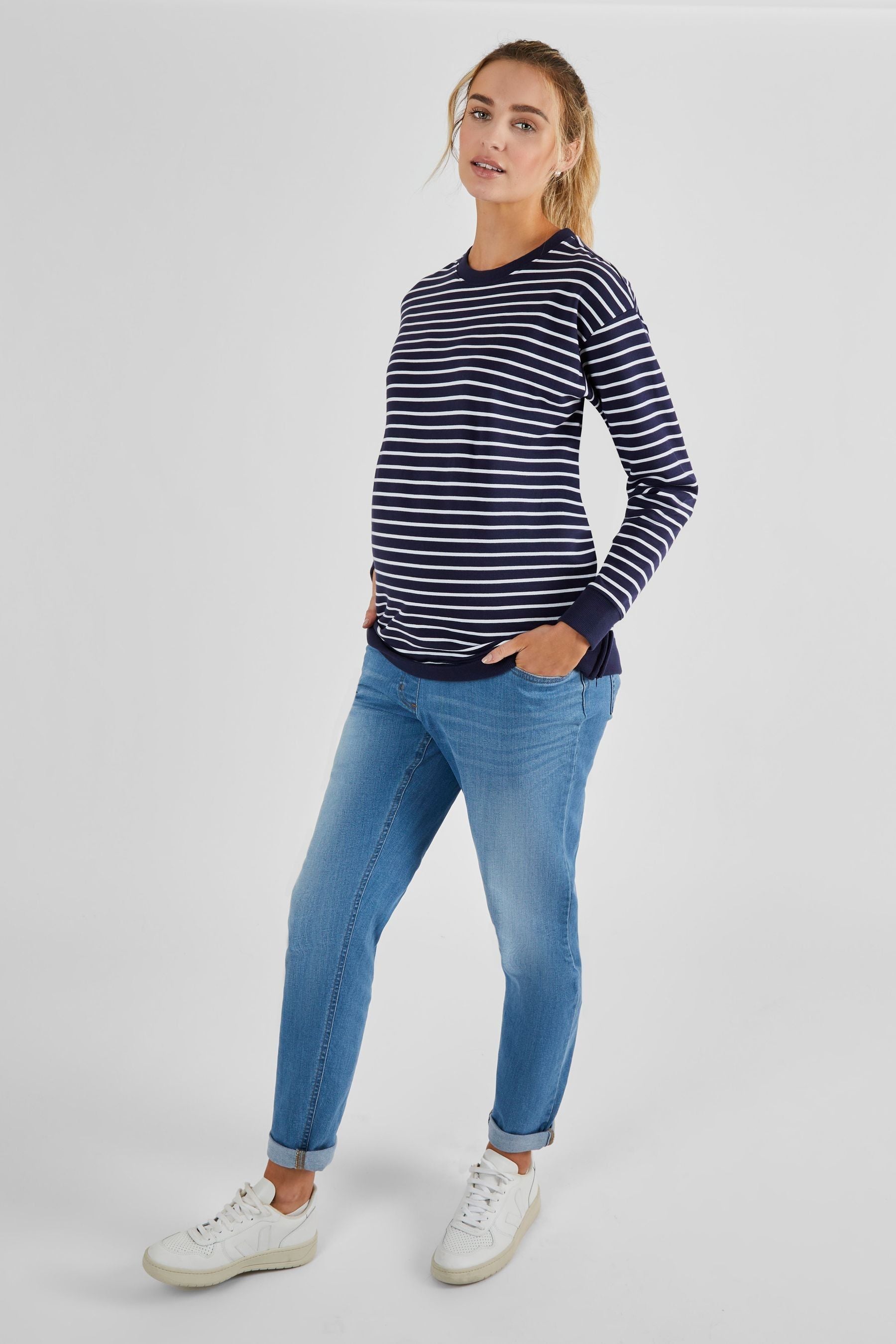 Navy White Stripe JoJo Maman Bébé Maternity & Nursing Sweatshirt