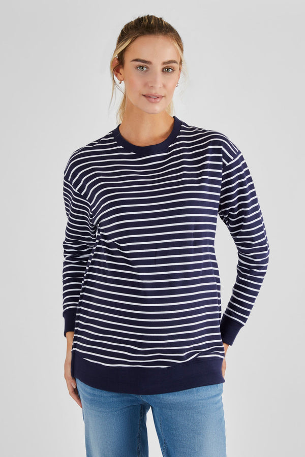 JoJo Maman B?©b?© Navy White Stripe Maternity & Nursing Sweatshirt