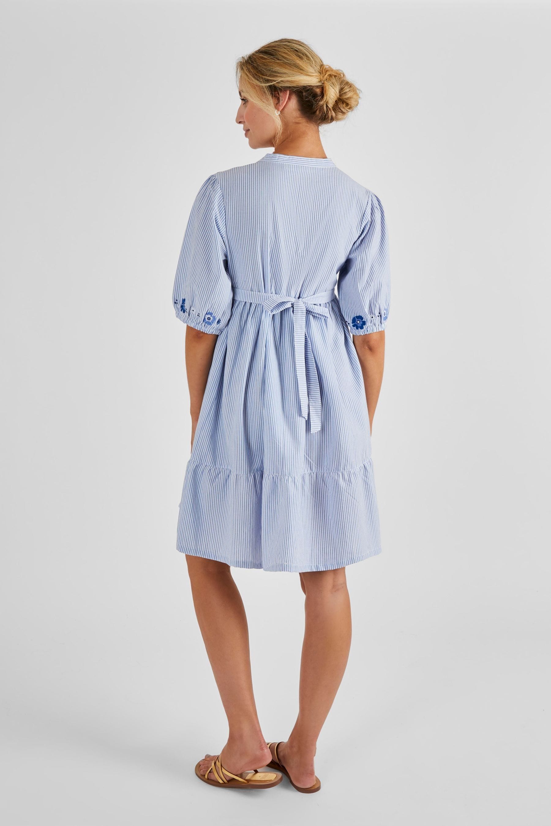 Blue JoJo Maman Bébé Tiered Embroidered Maternity Shirt Dress