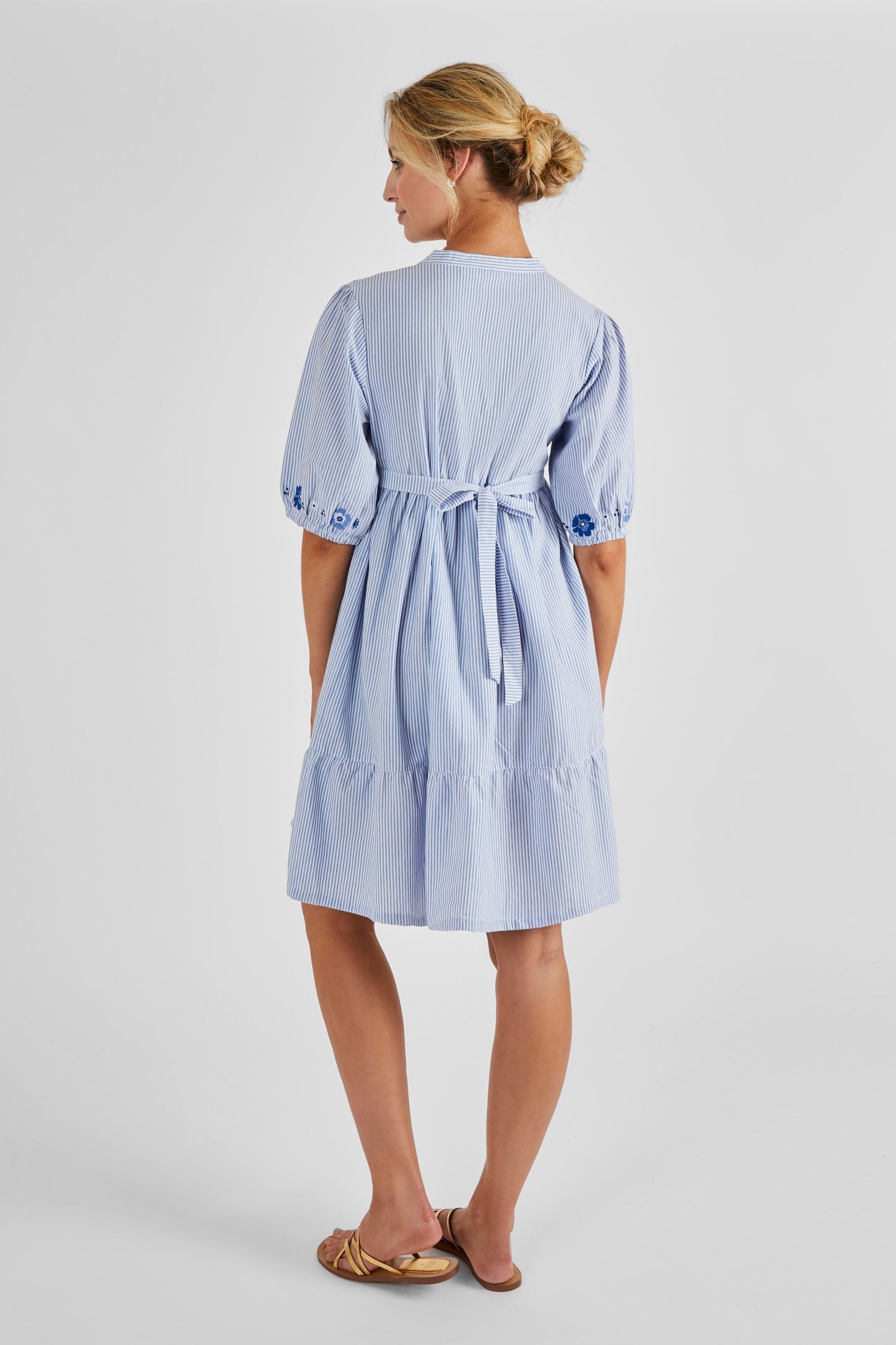 JoJo Maman Bébé Blue Tiered Embroidered Maternity Shirt Dress