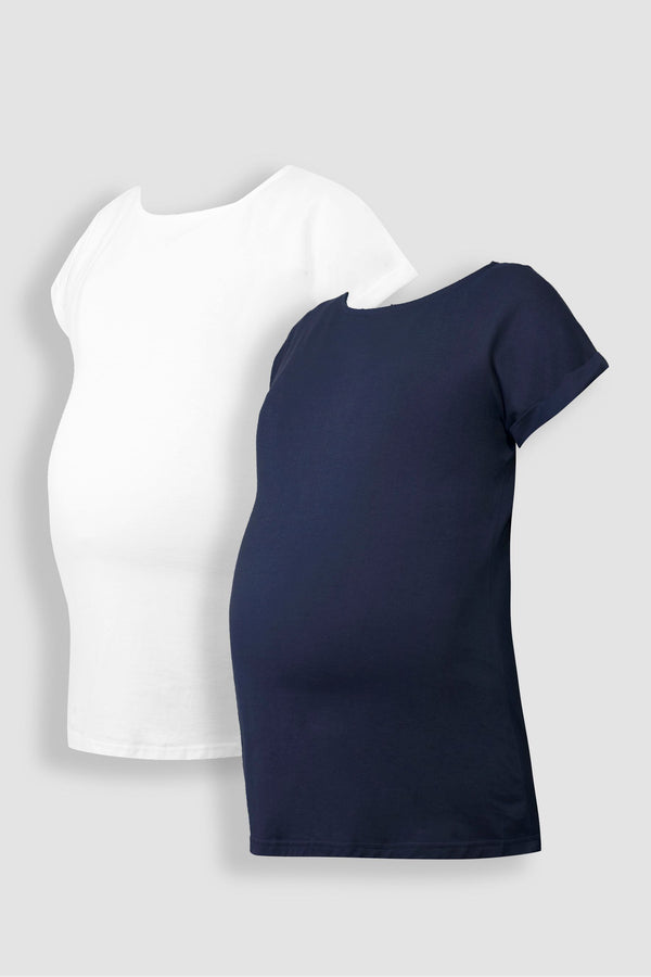 JoJo Maman B?©b?© Midnight Blue & White 2-Pack Boyfriend Maternity Cotton T-Shirts