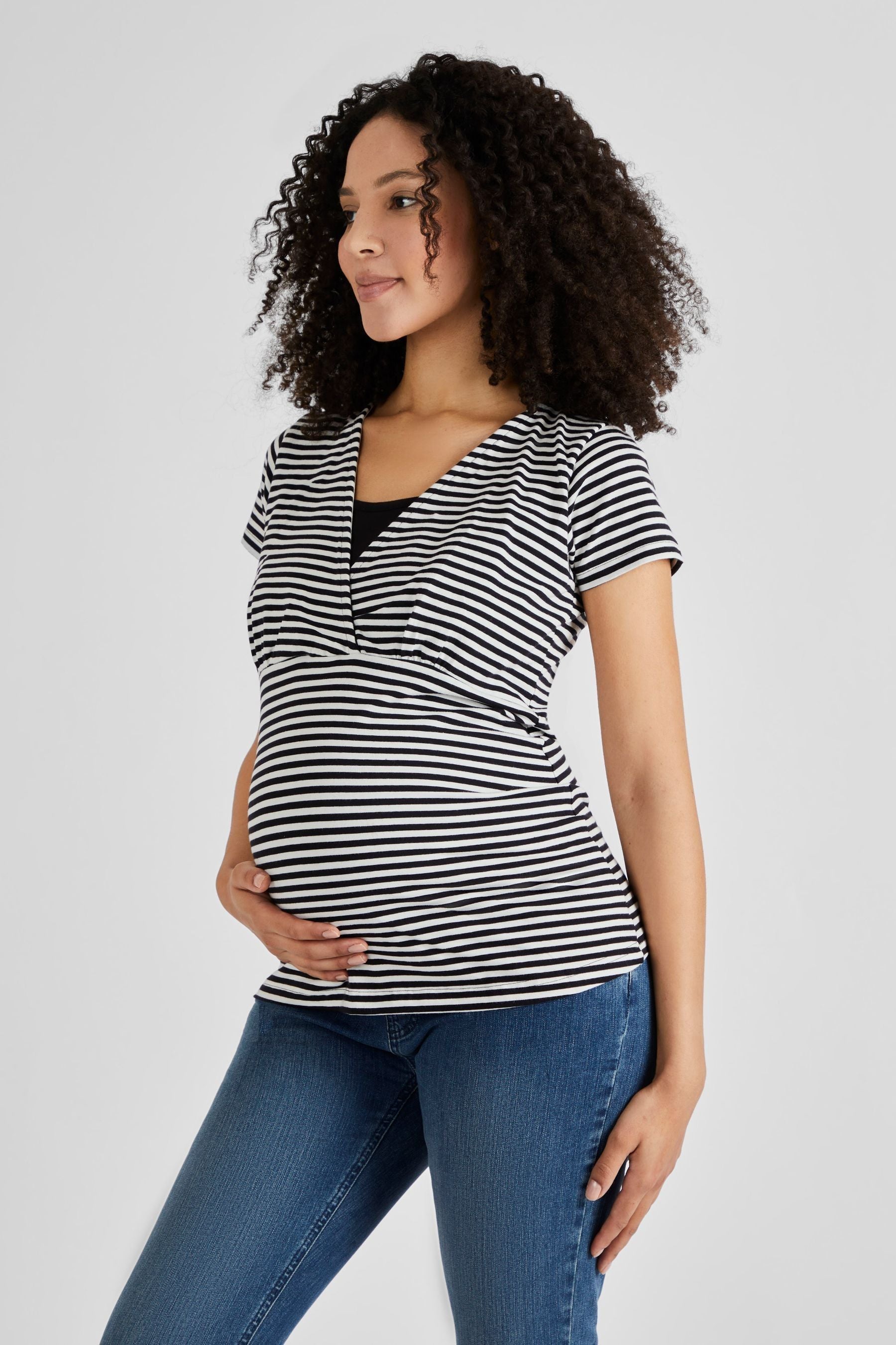 Black & Black Ecru Cream Stripe JoJo Maman Bébé 2-Pack Maternity & Nursing T-Shirts