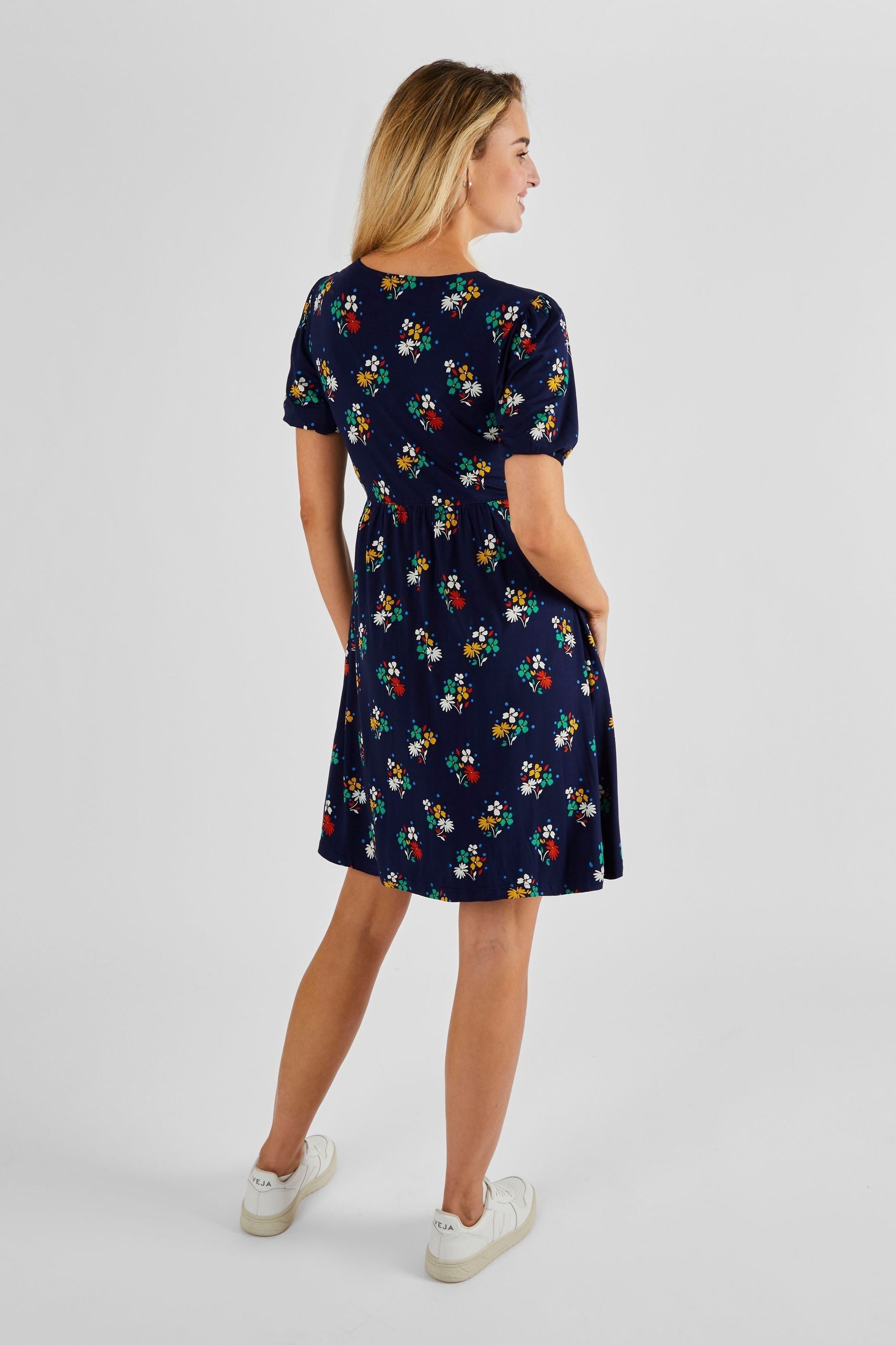 Navy Blue Floral JoJo Maman Bébé Floral V-Neck Maternity Dress