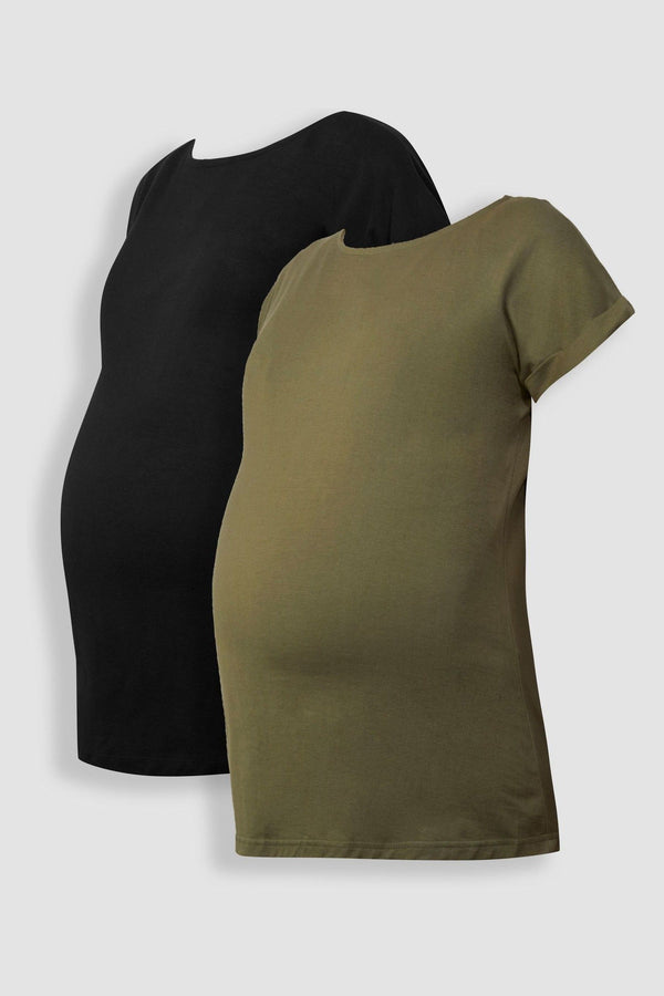 JoJo Maman B?©b?© Khaki Green & Black 2-Pack Boyfriend Maternity Cotton T-Shirts