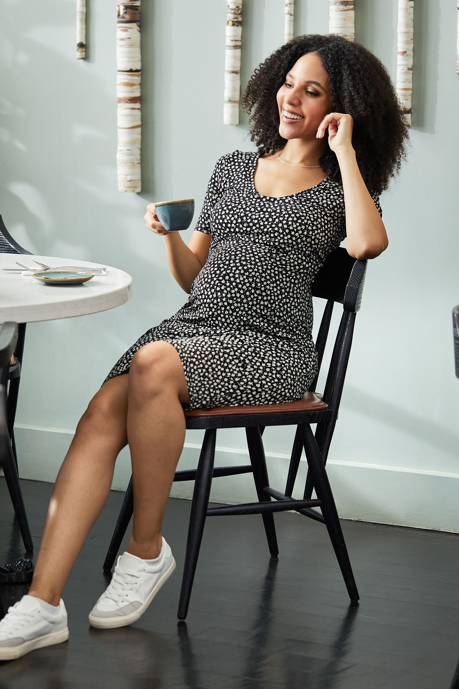 Black Ditsy Floral JoJo Maman Bébé Floral Print Maternity & Nursing Dress