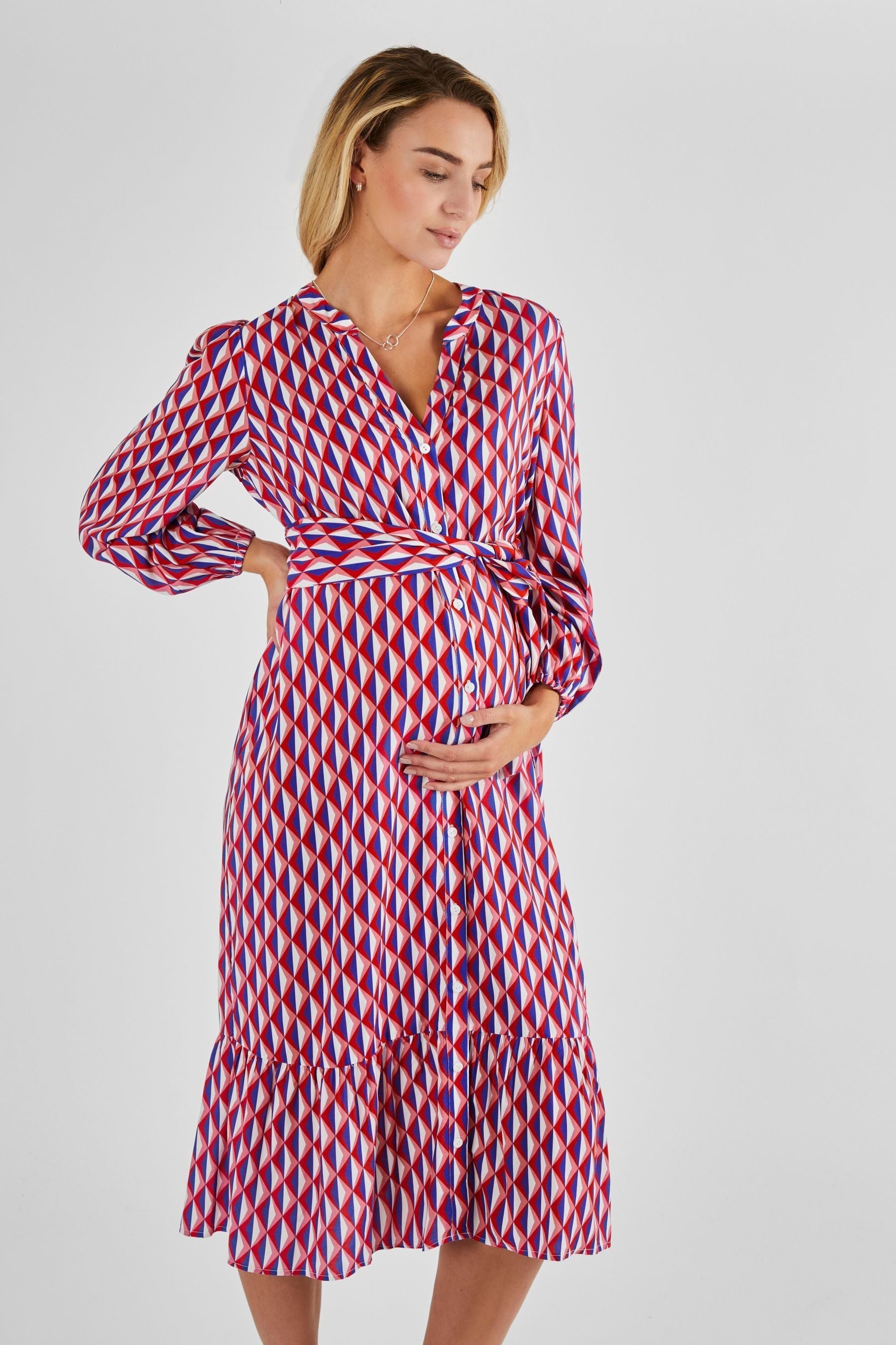 Cream JoJo Maman Bébé Geo Print Maternity Midi Shirt Dress