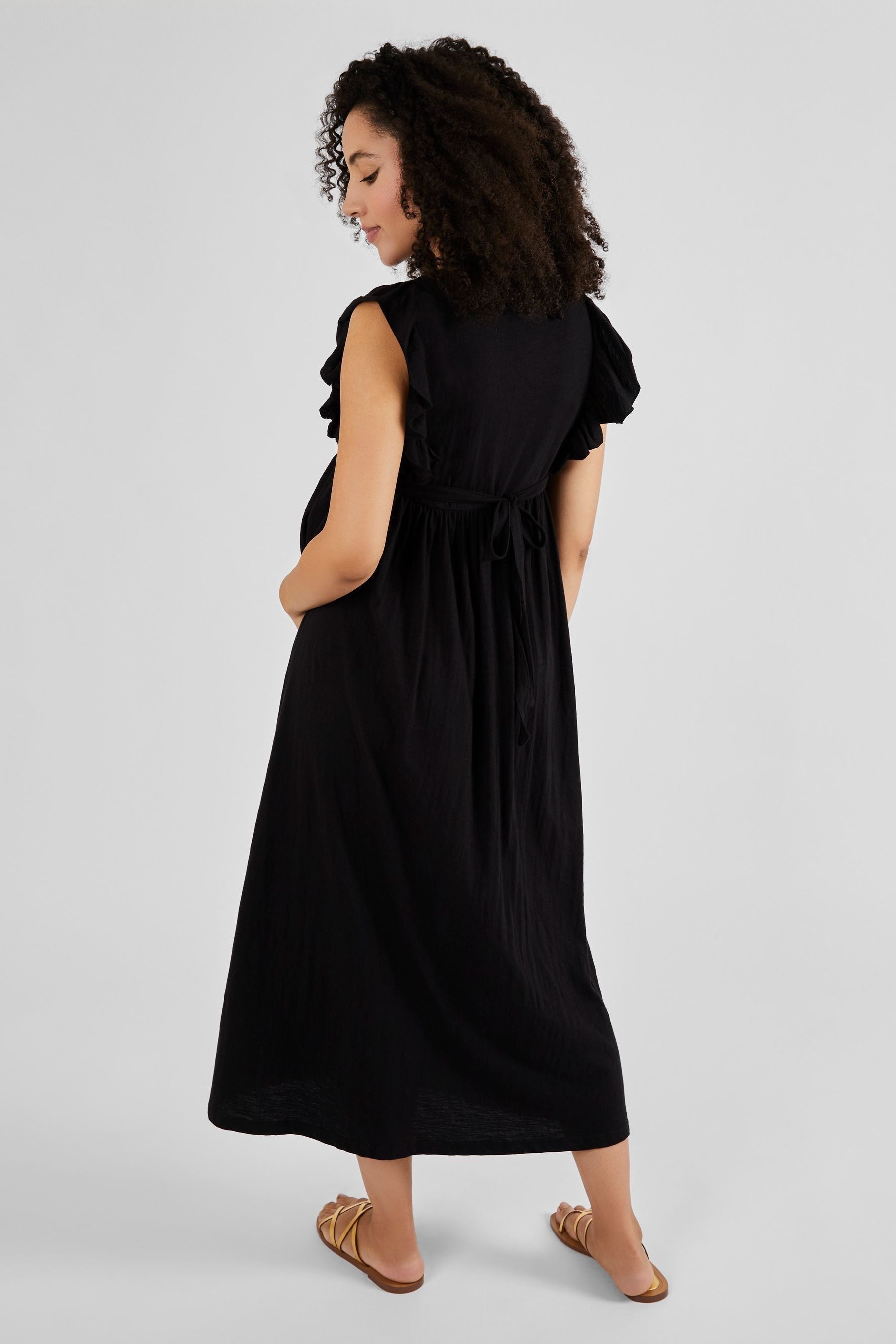 Black JoJo Maman Bébé Broderie Maternity Maxi Dress