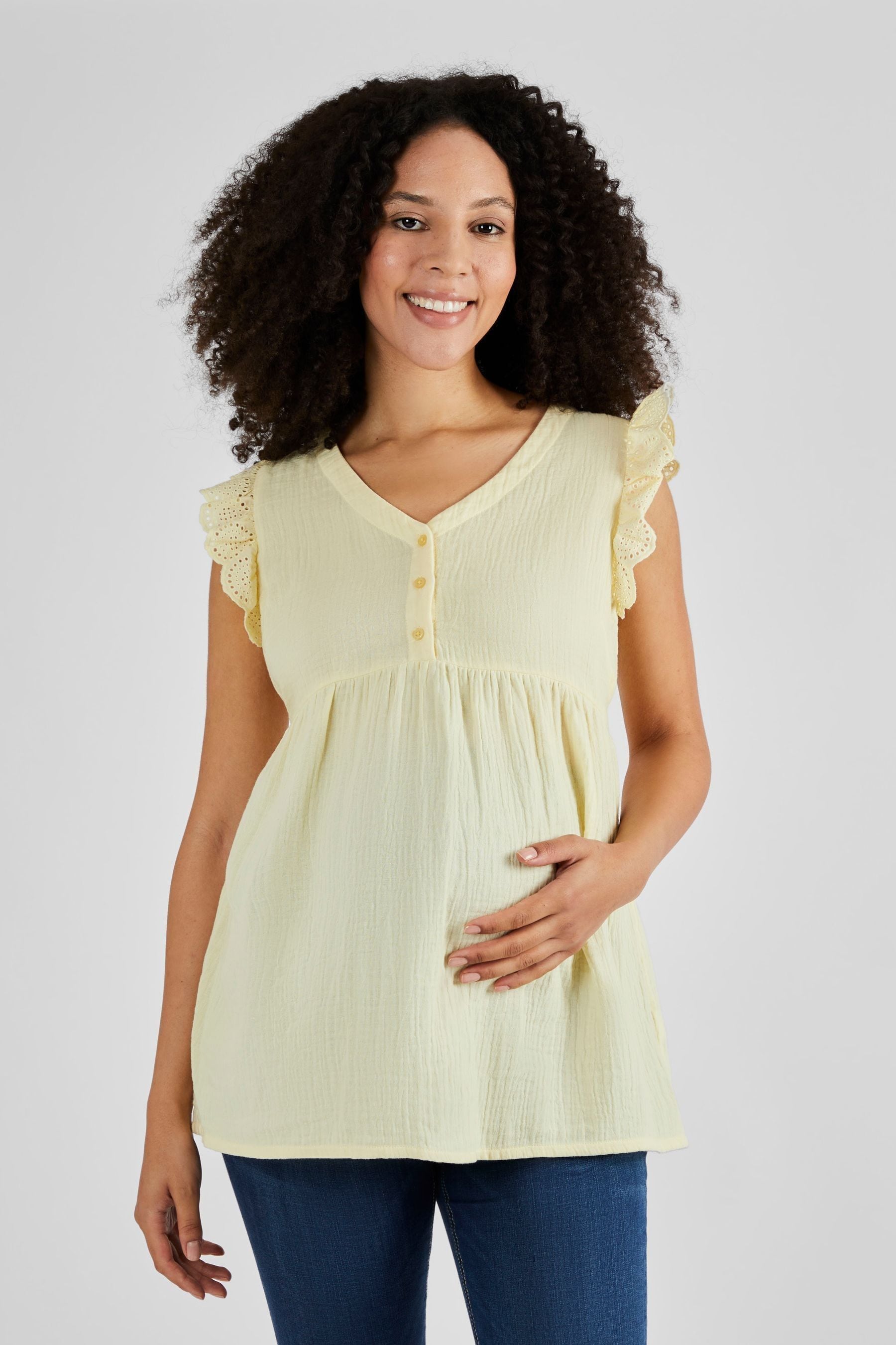 Yellow JoJo Maman Bébé Broderie Flutter Sleeve Maternity Blouse