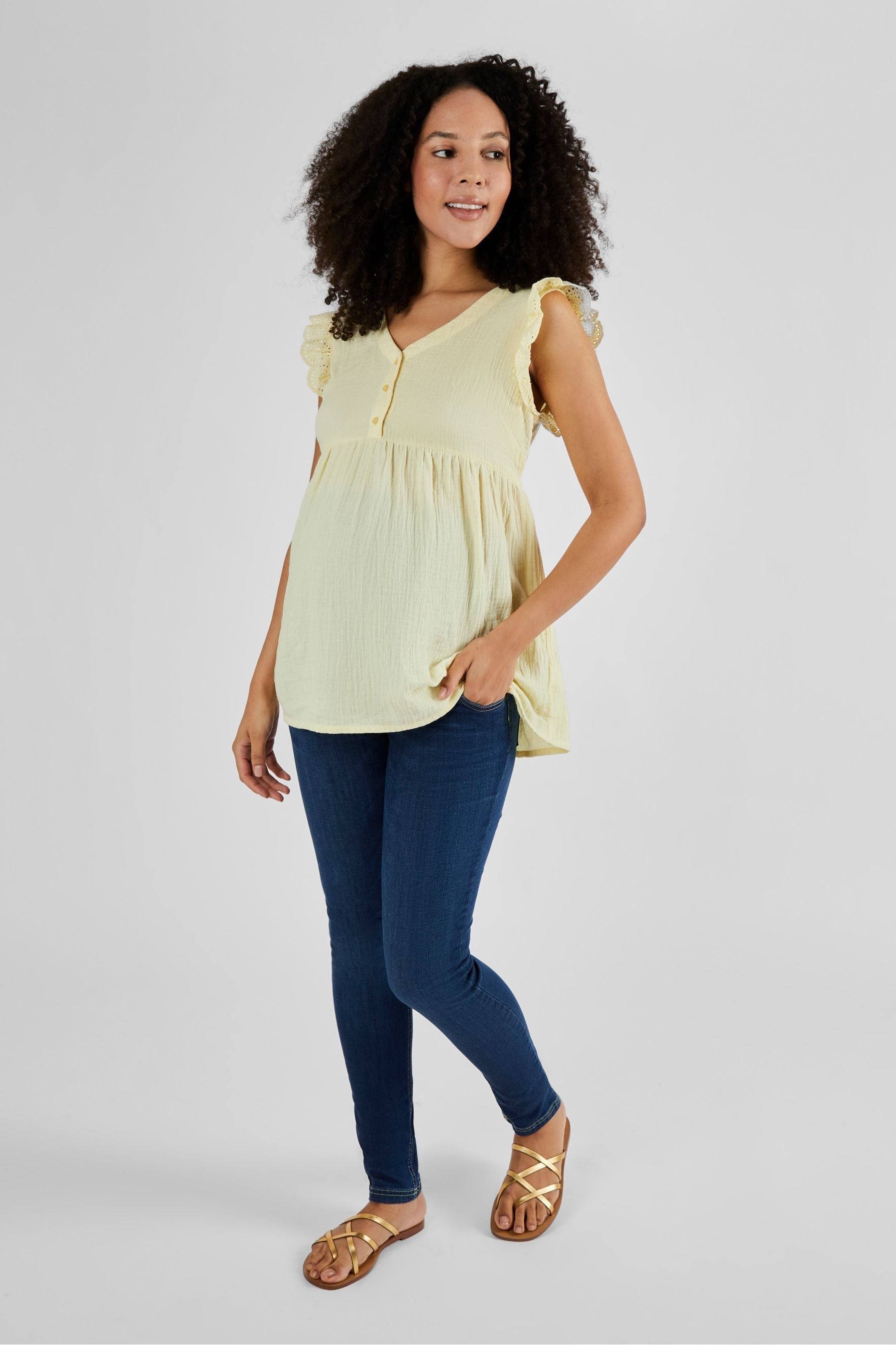 Yellow JoJo Maman Bébé Broderie Flutter Sleeve Maternity Blouse