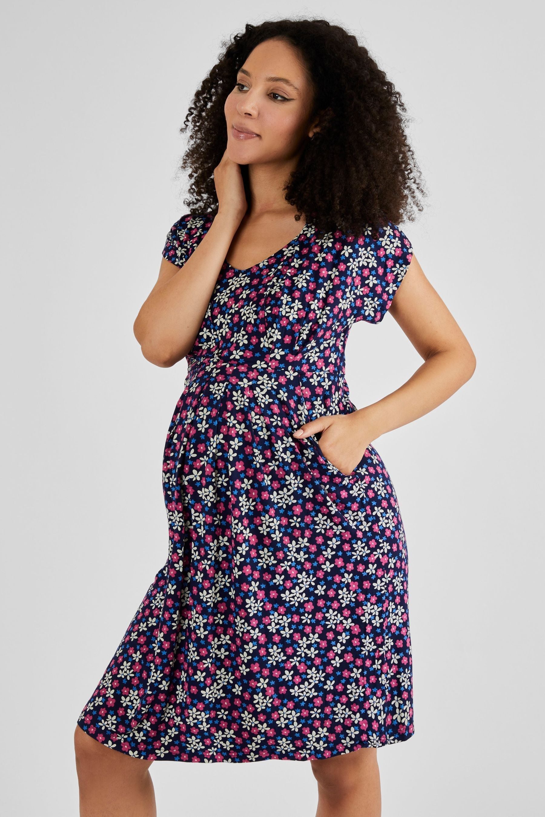 Pink Blue White Floral JoJo Maman Bébé Maternity & Nursing Tunic Dress