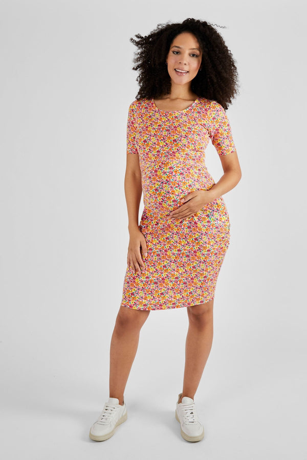 JoJo Maman B?©b?© Coral Pink Floral Floral Print Maternity & Nursing Dress