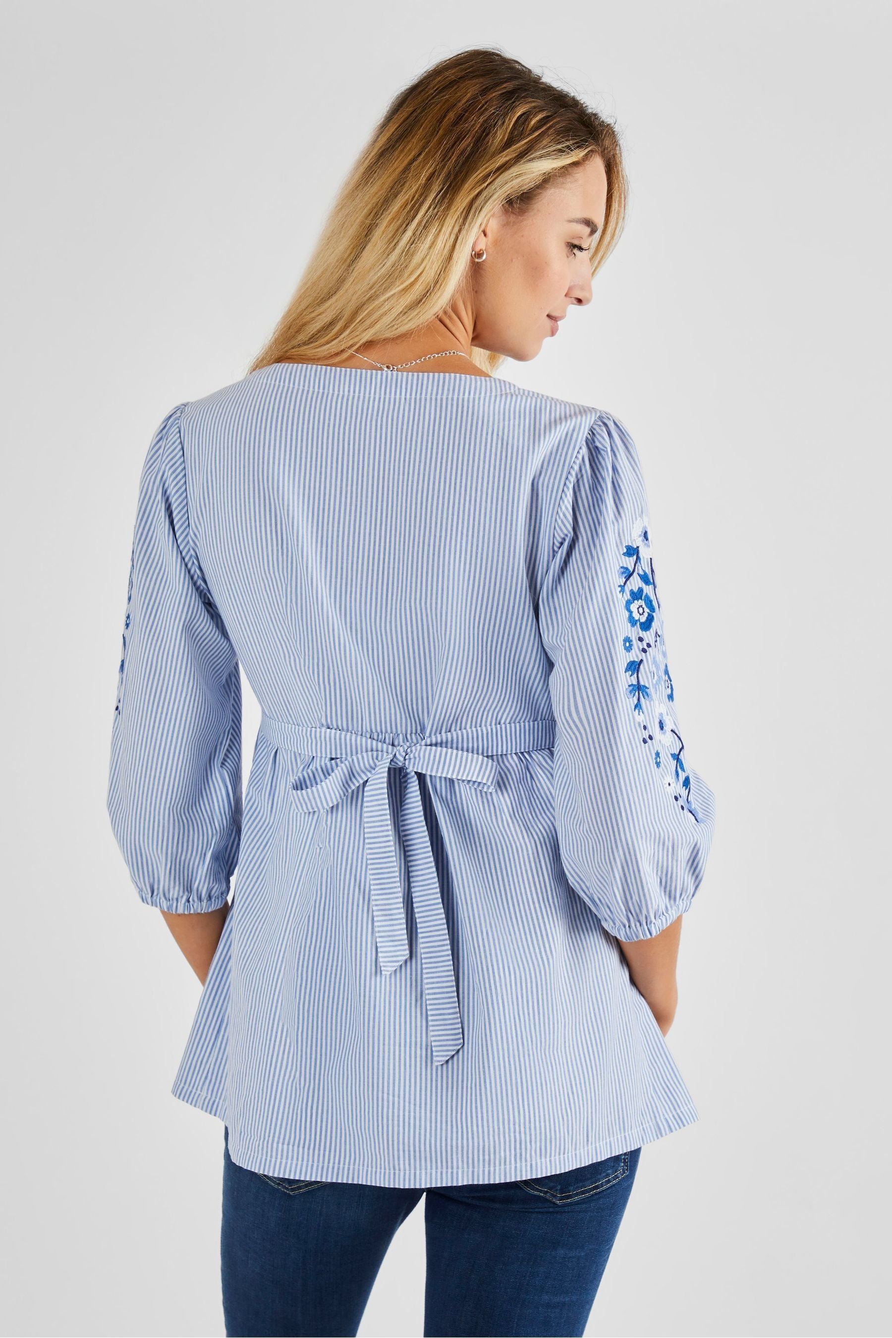 Blue JoJo Maman Bébé Embroidered Maternity Blouse