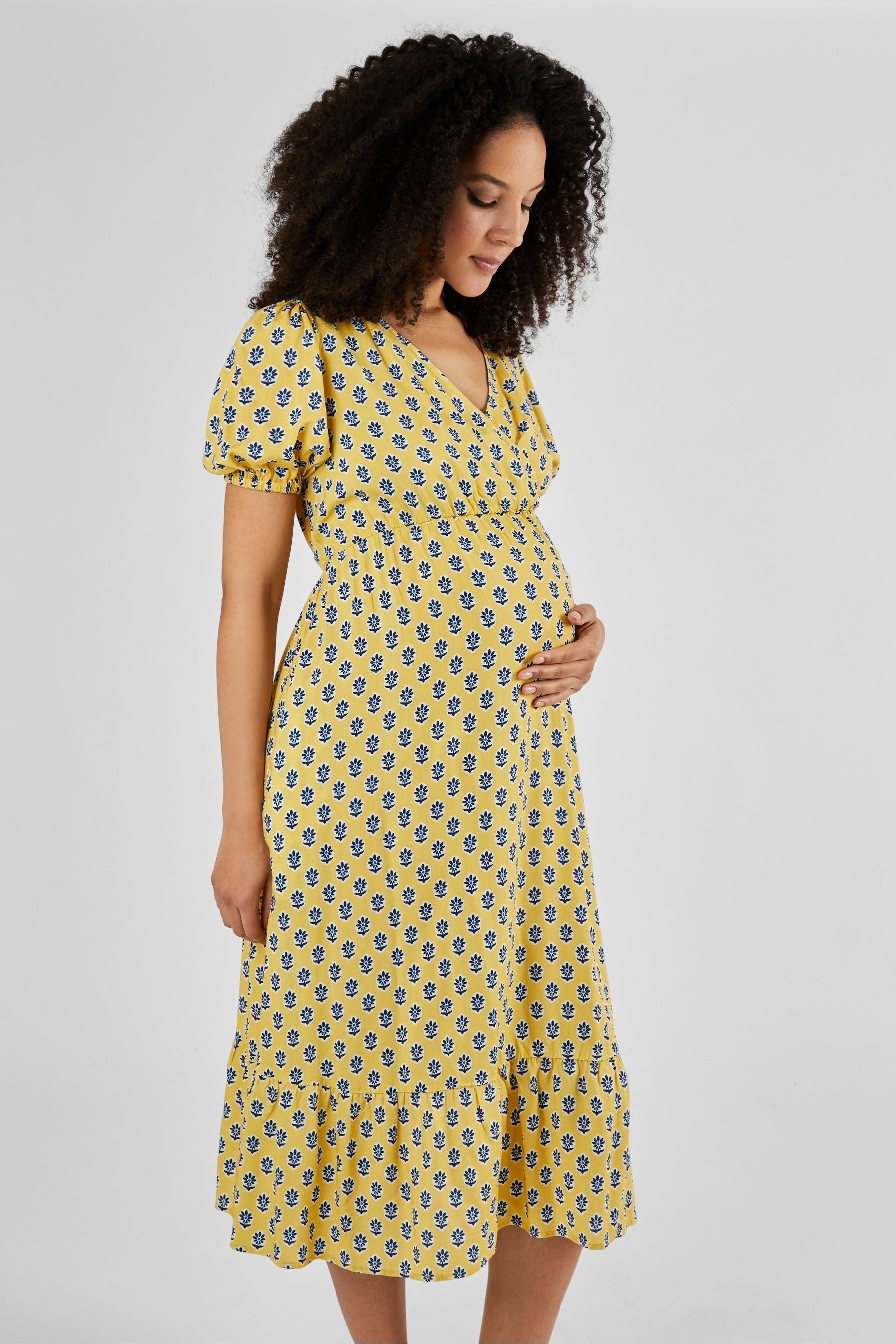 Yellow Batik Print JoJo Maman Bébé Maternity Midi Dress