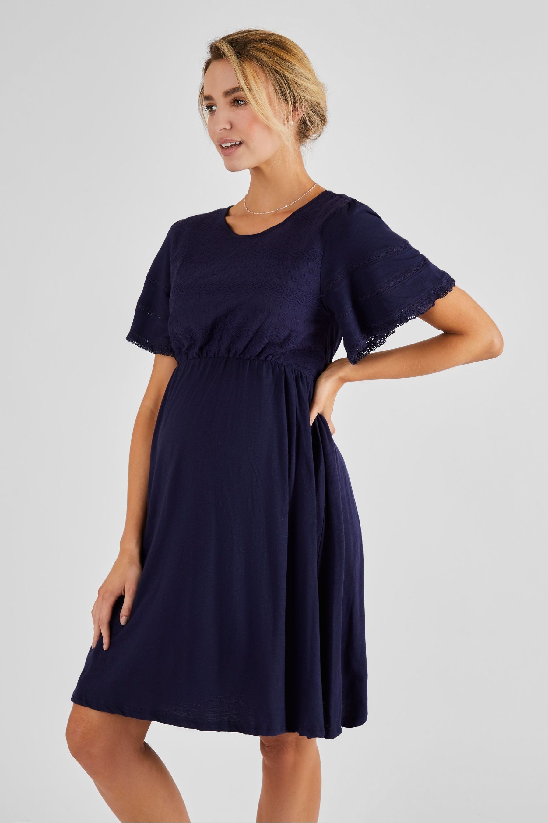 Navy JoJo Maman Bébé Broderie Maternity Dress