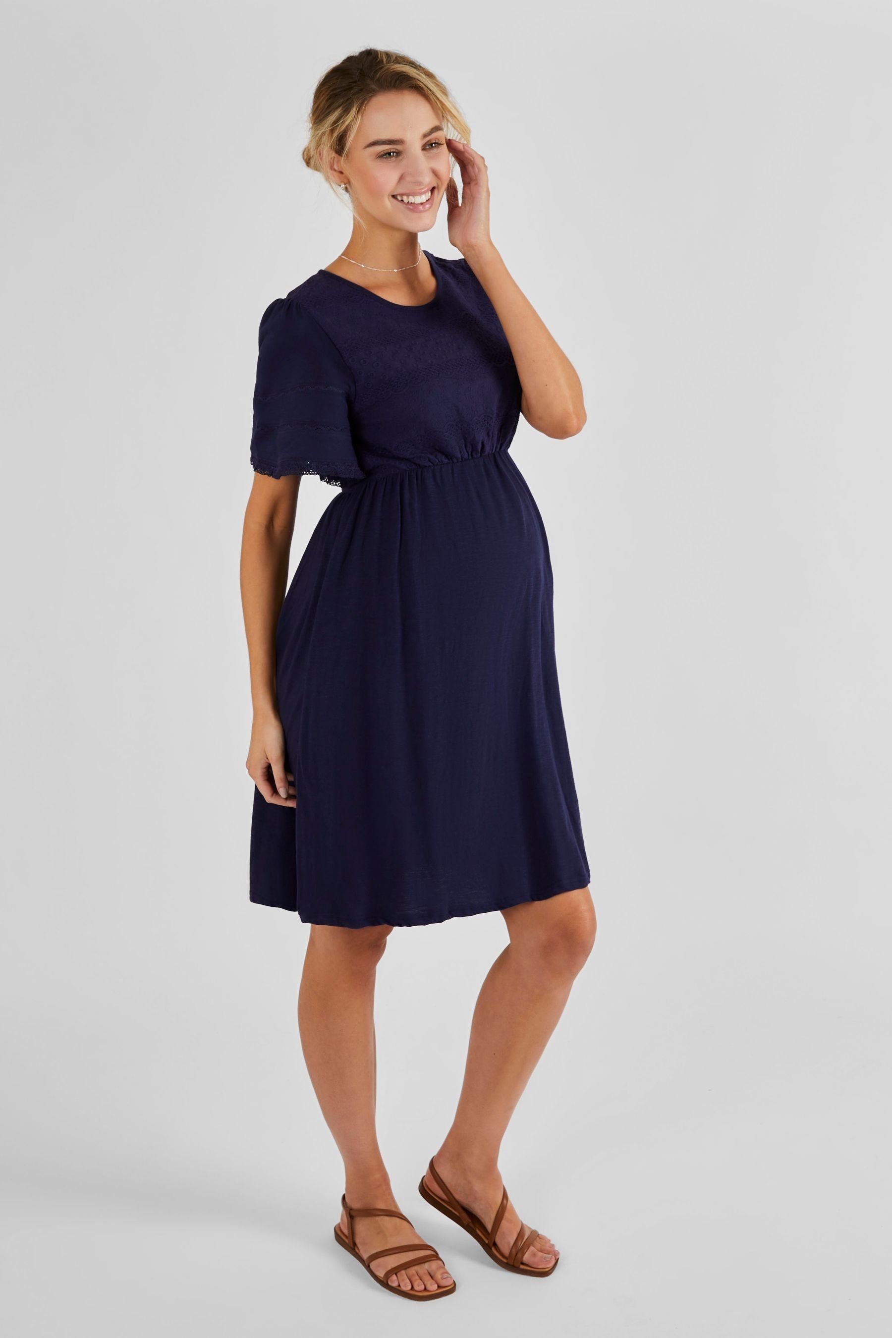 Navy JoJo Maman Bébé Broderie Maternity Dress