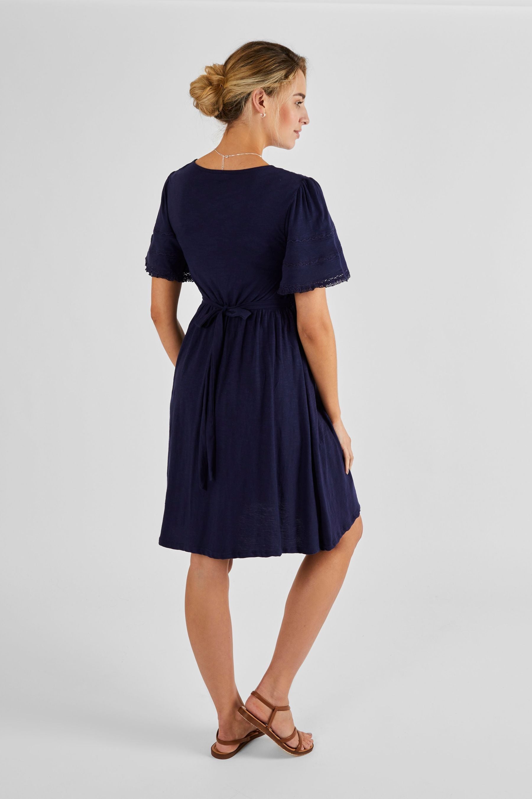 Navy JoJo Maman Bébé Broderie Maternity Dress