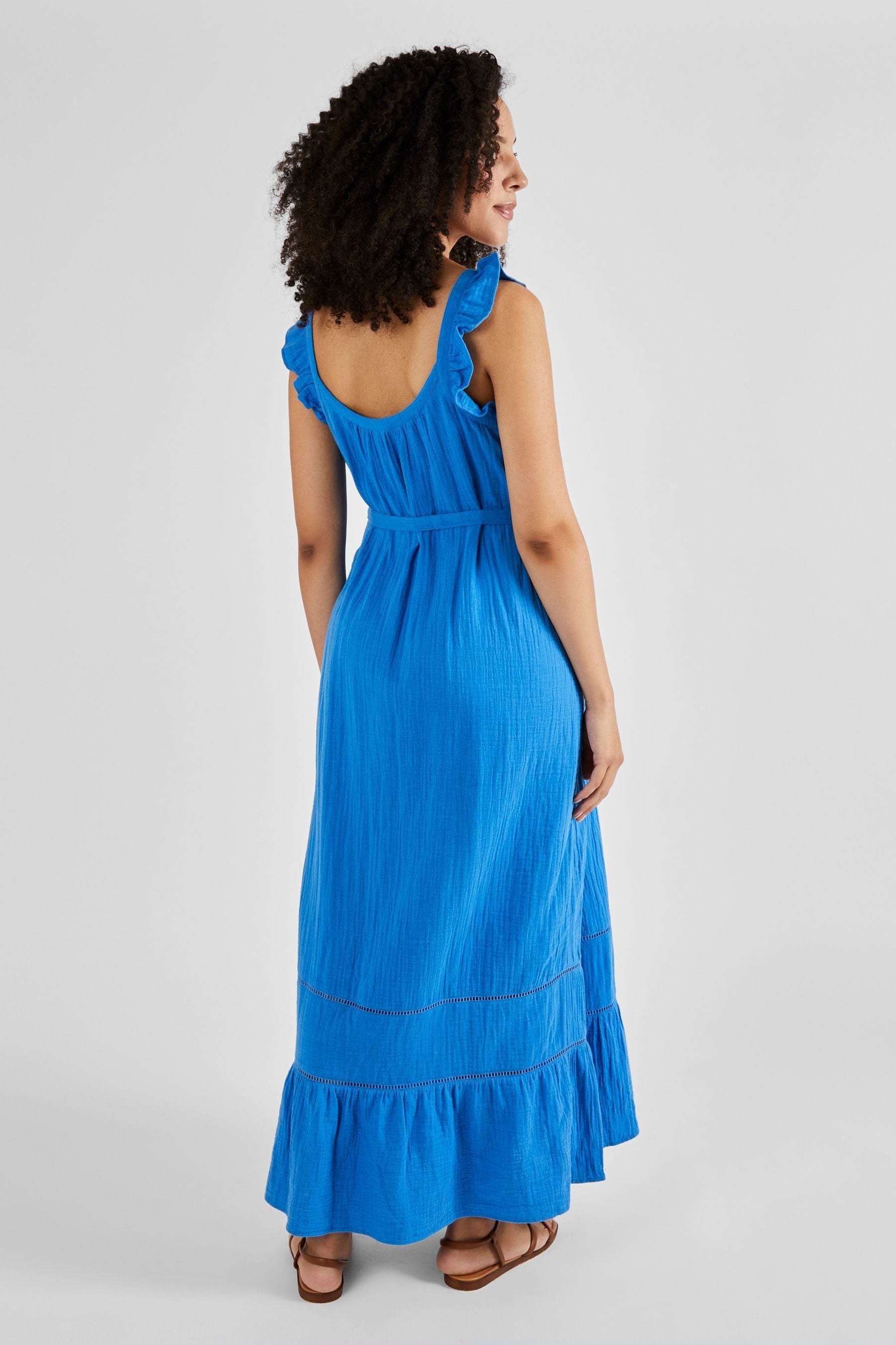 Blue JoJo Maman Bébé Flutter Sleeve Maternity Maxi Dress