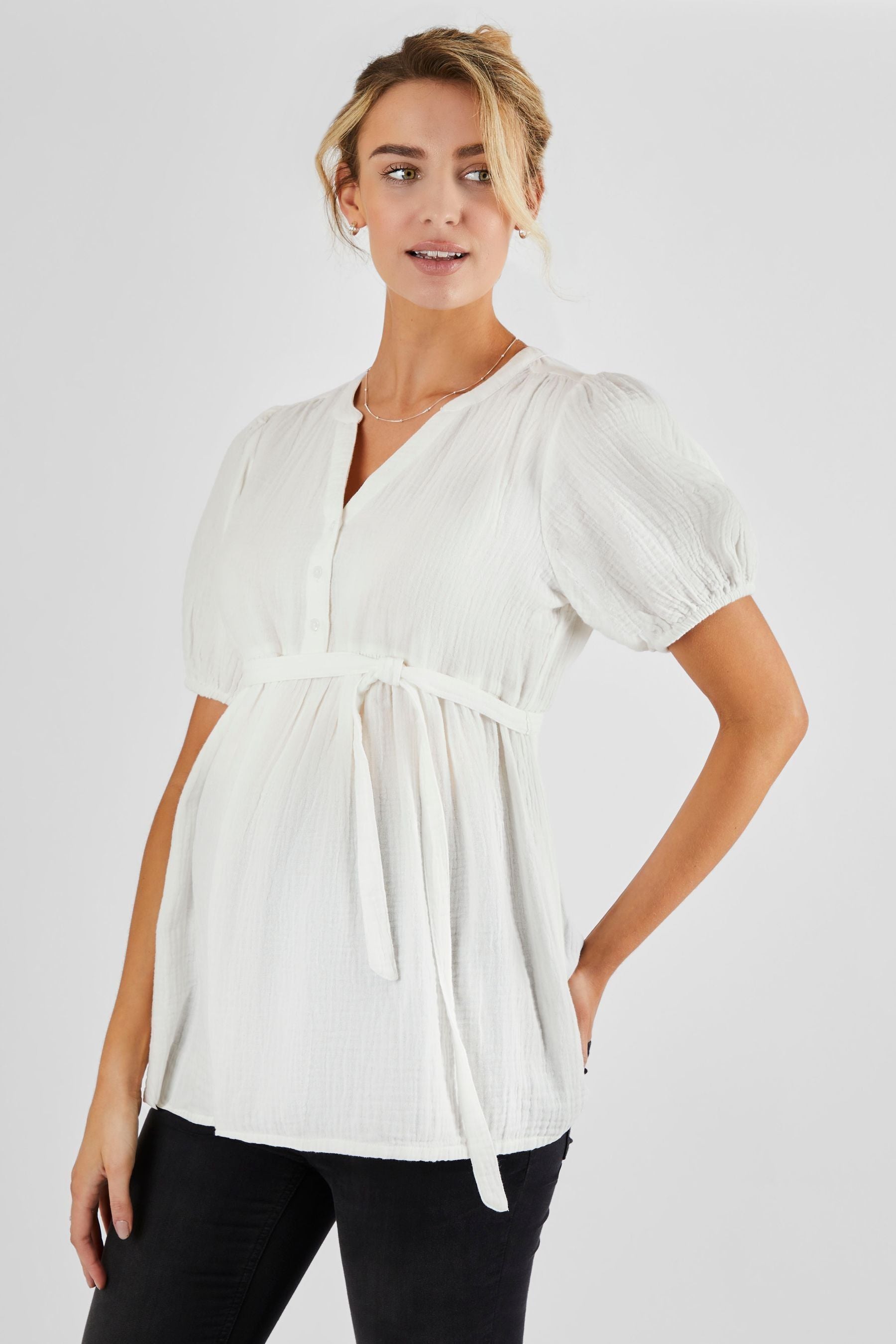 JoJo Maman Bébé Cream Textured Maternity Blouse