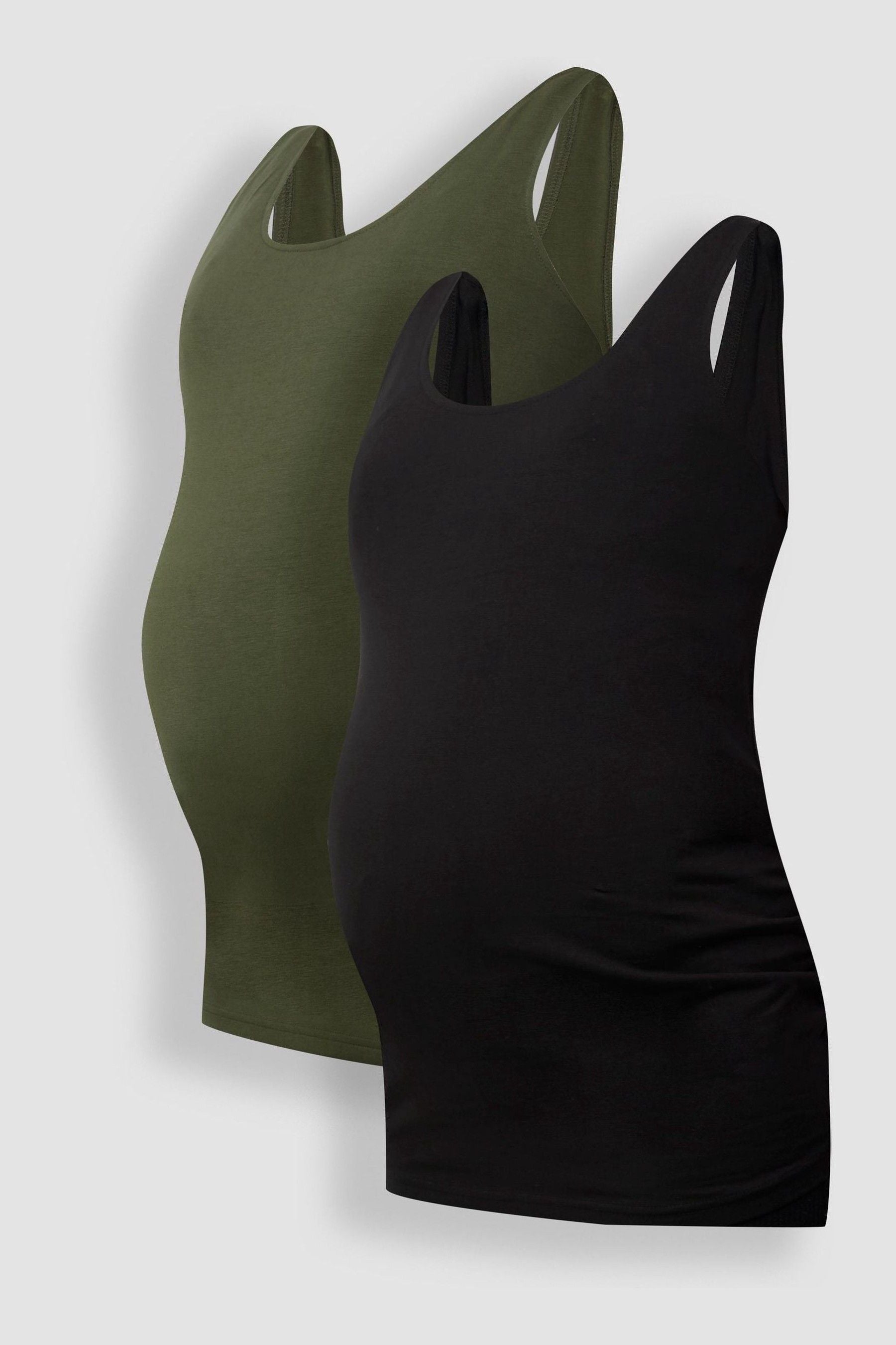 Khaki Green & Black JoJo Maman Bébé 2-Pack Ruched Maternity Vest Tops