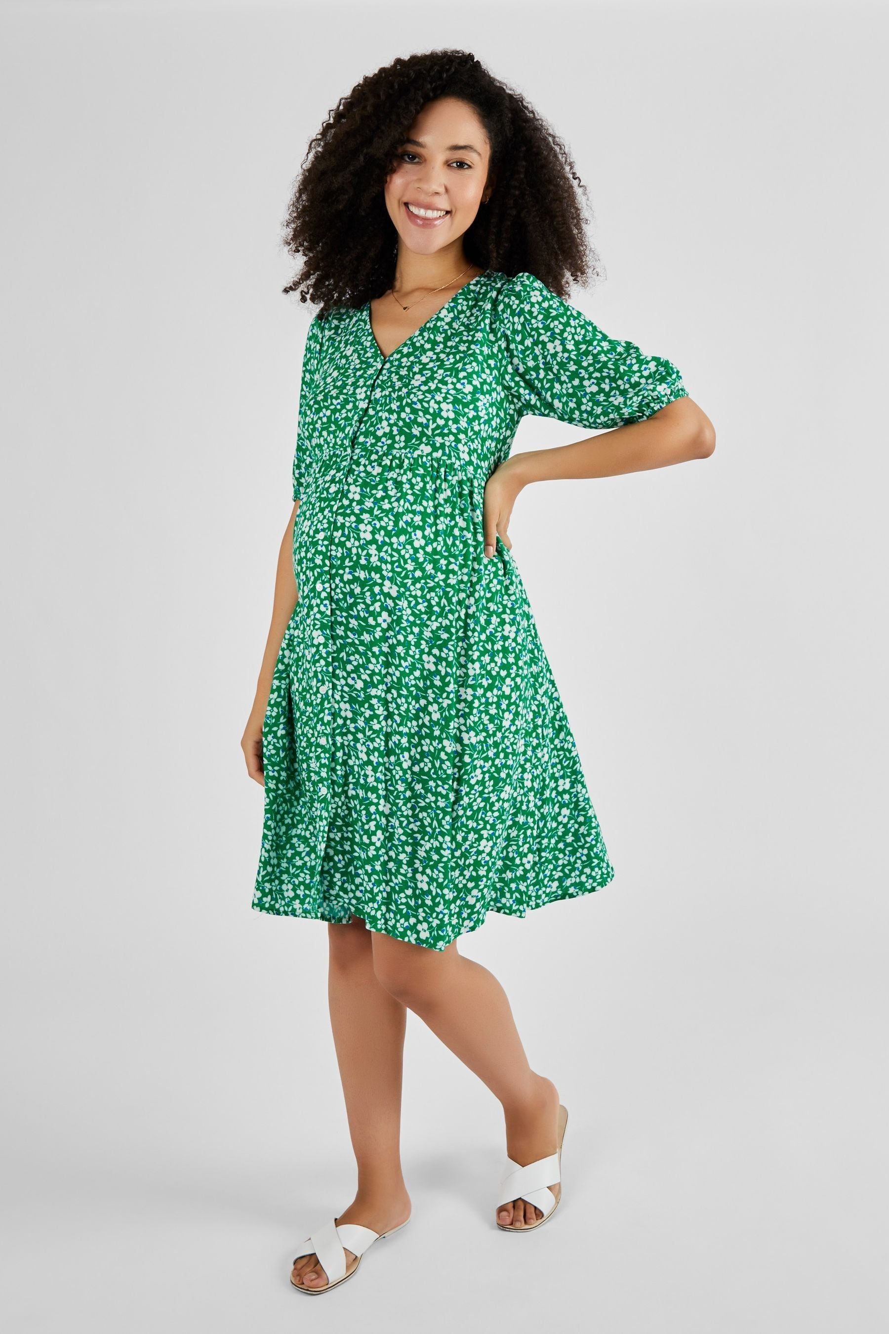 Green Floral JoJo Maman Bébé Floral V-Neck Maternity Dress