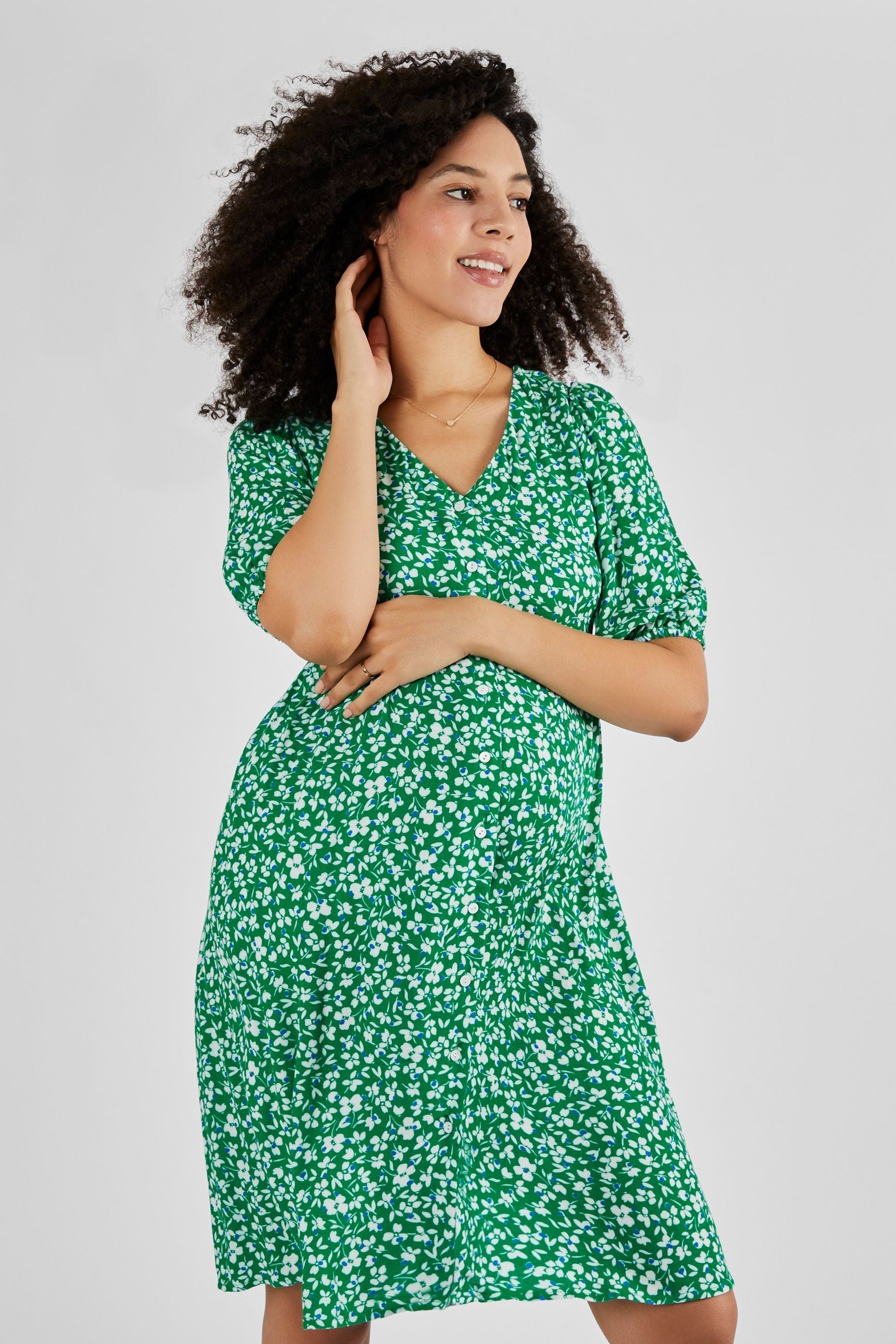 Green Floral JoJo Maman Bébé Floral V-Neck Maternity Dress