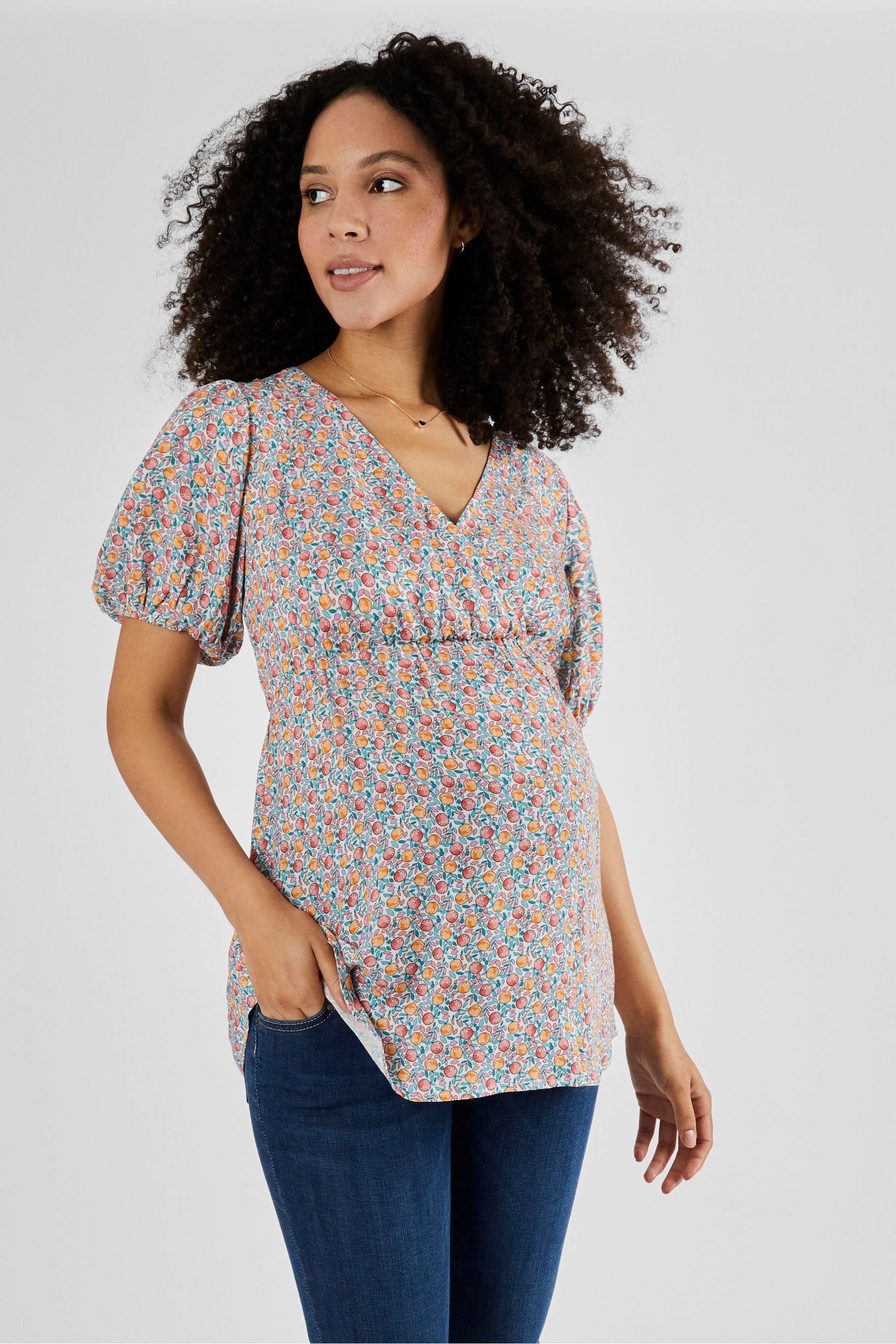 Cream Fruit Print JoJo Maman Bébé Maternity Blouse