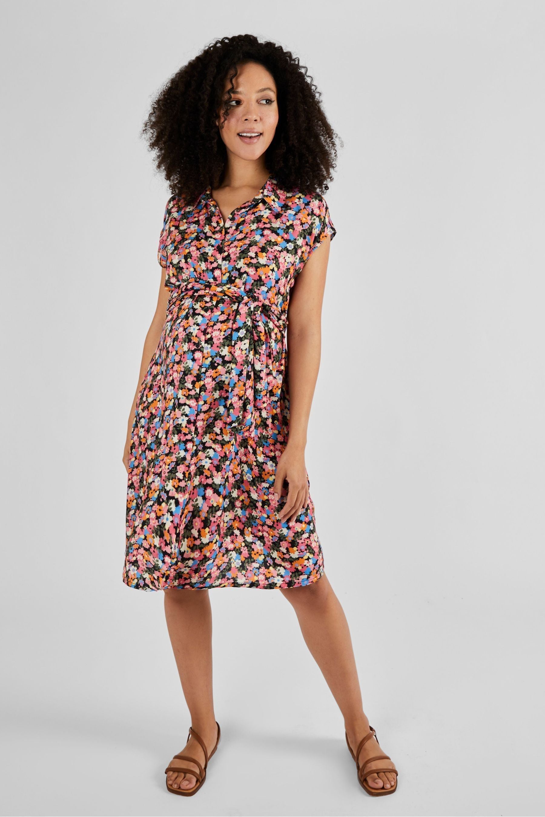 Multi Floral JoJo Maman Bébé Maternity Shirt Dress With Tie