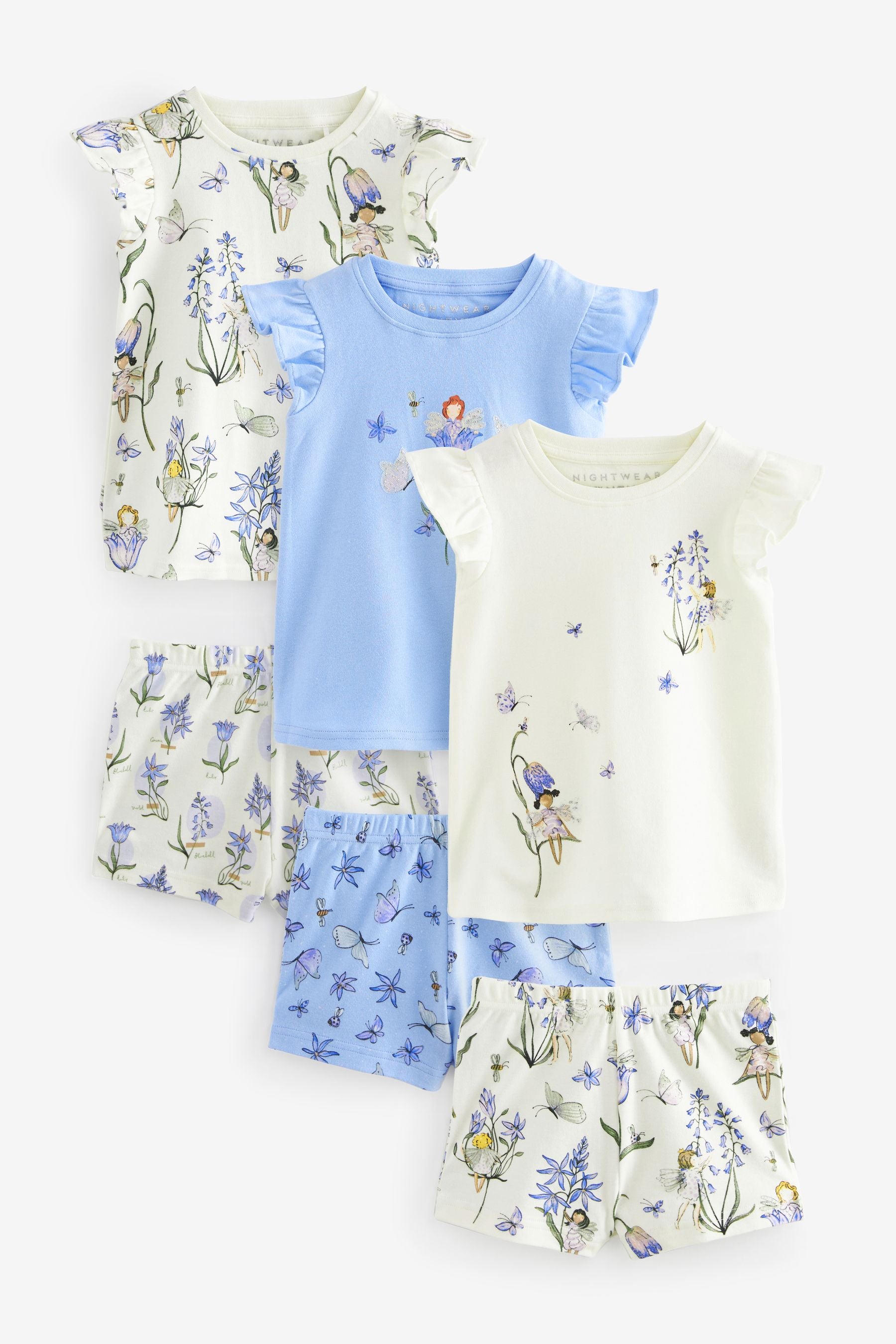 Blue/White Short Pyjamas 3 Pack (9mths-10yrs)