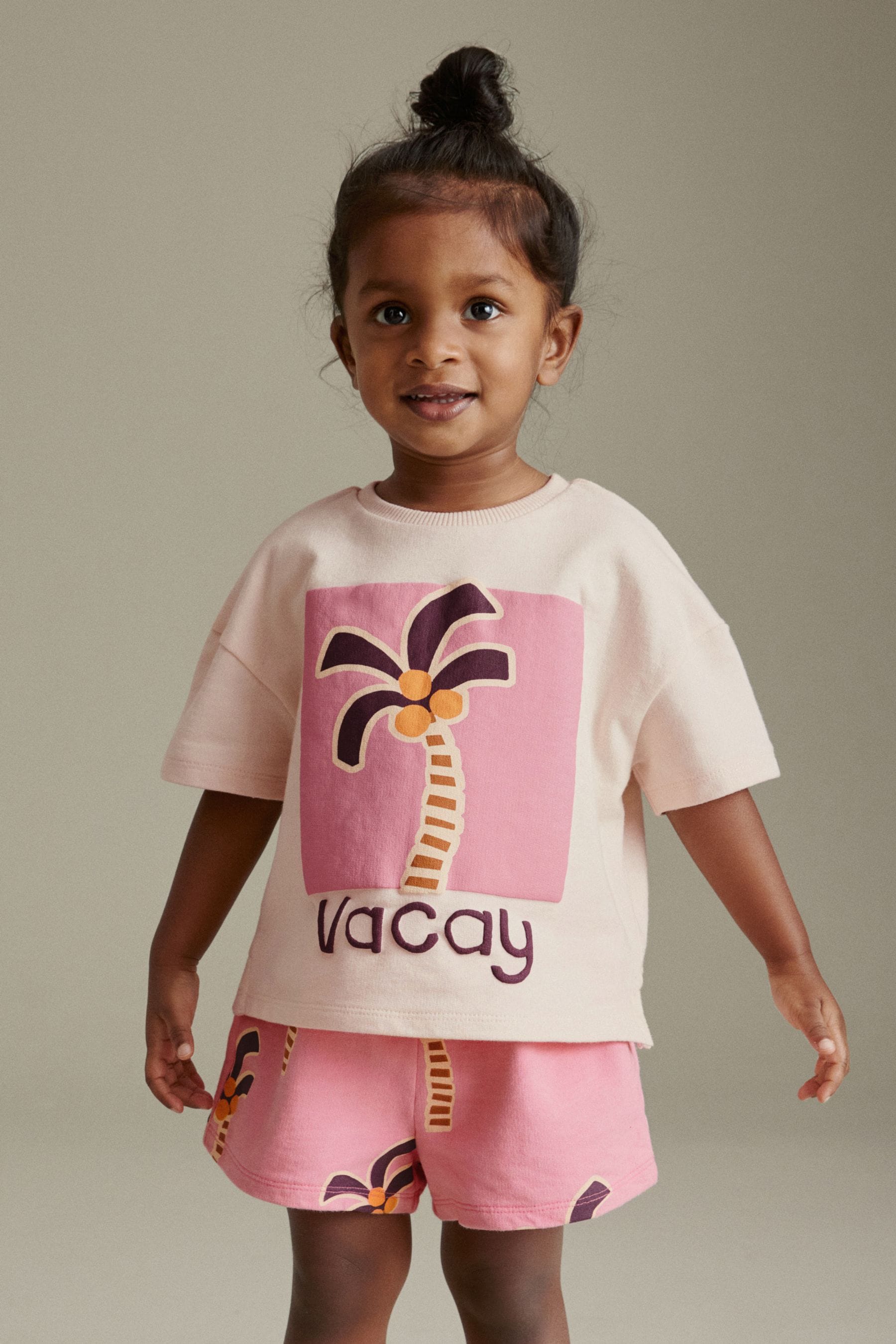 Pink Palm Tree 100% Cotton Short Sleeve T-Shirt and Shorts Set (3mths-7yrs)