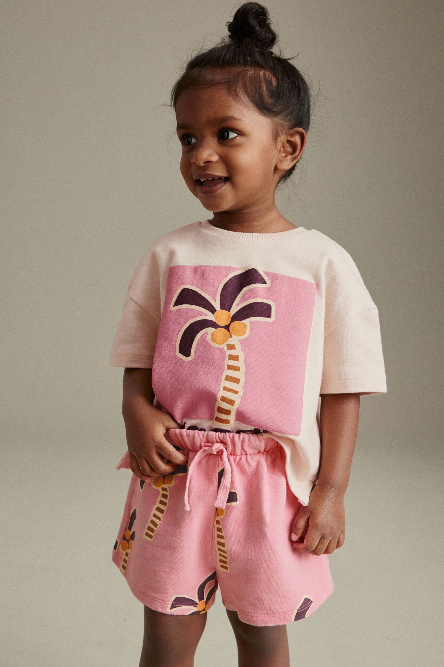 Pink Palm Tree Short Sleeve T-Shirt and Shorts Set (3mths-7yrs)