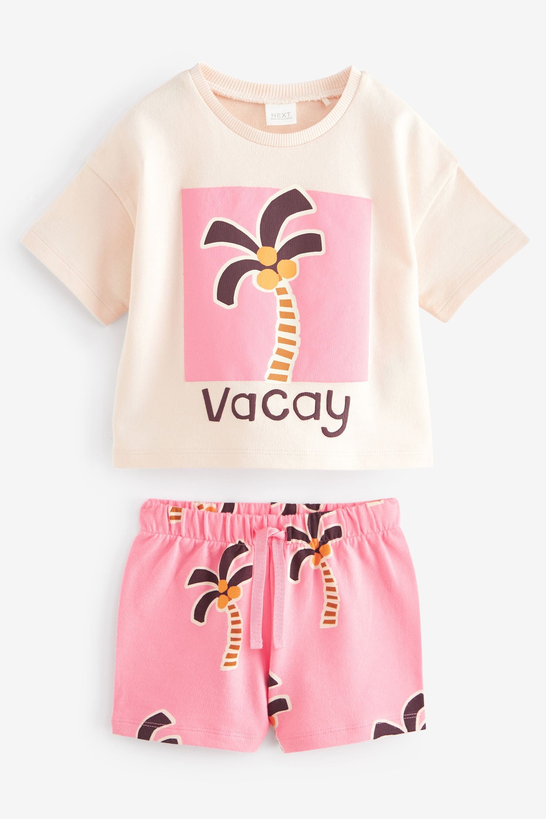 Pink Palm Tree 100% Cotton Short Sleeve T-Shirt and Shorts Set (3mths-7yrs)