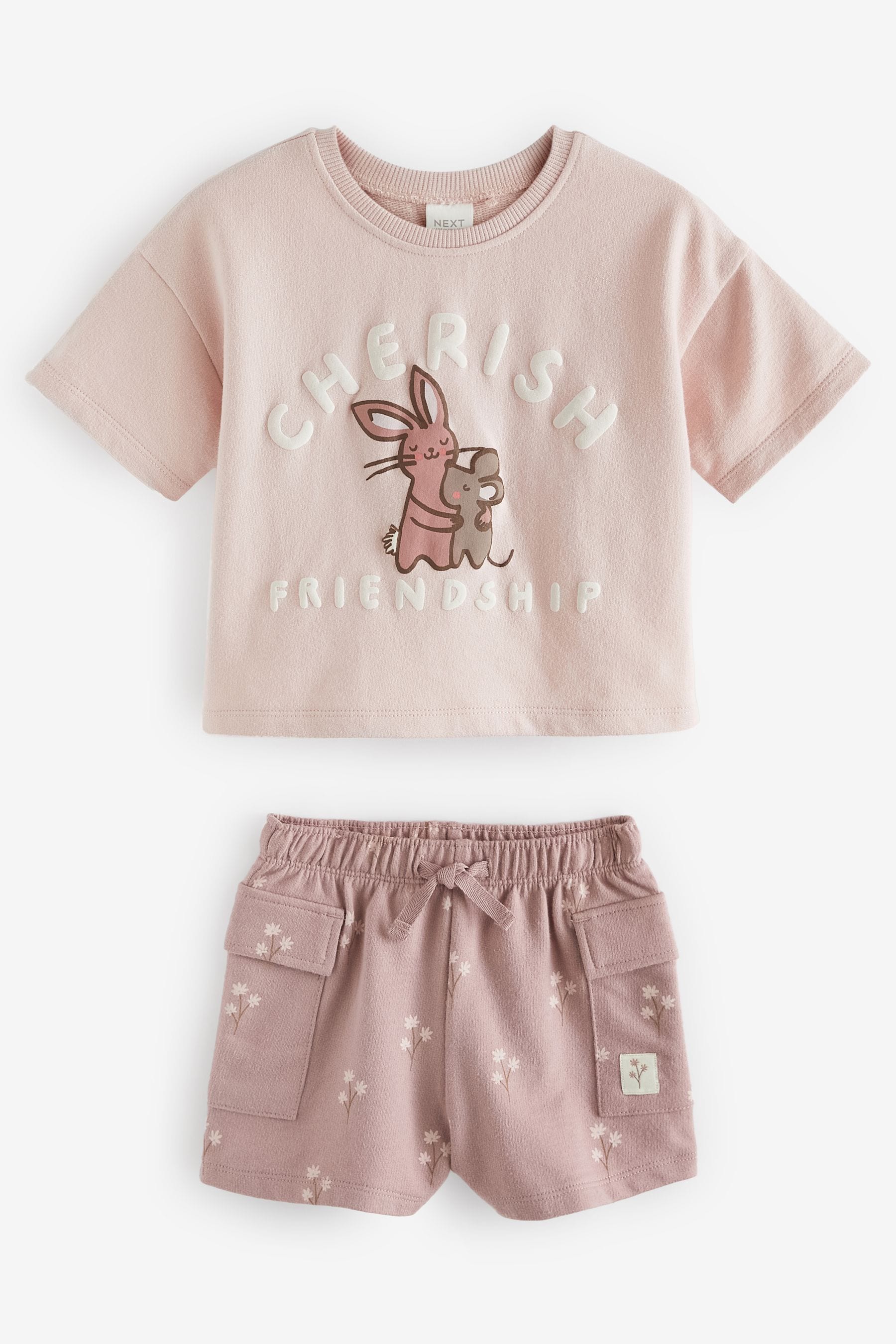 Pink Friendship 100% Cotton Bunny T-Shirt and Cargo Short Set (3mths-7yrs)