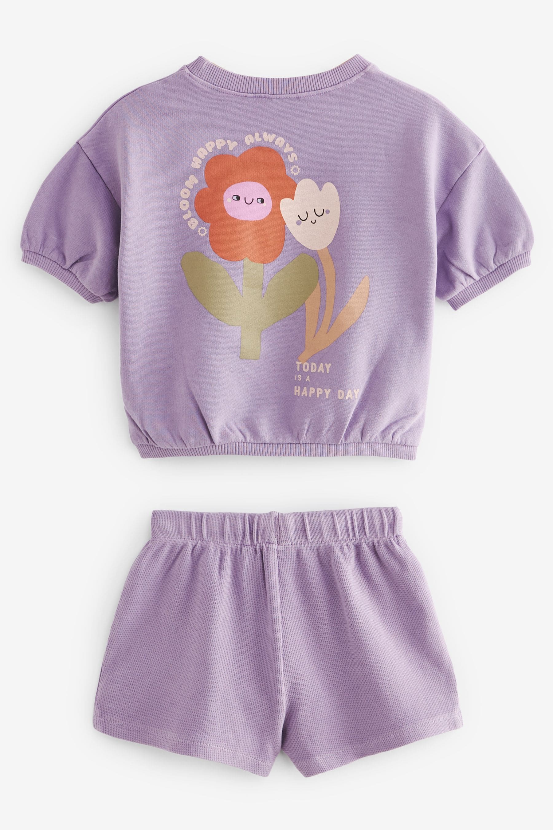 Purple Flower Short Sleeve T-Shirt and Shorts Set (3mths-7yrs)