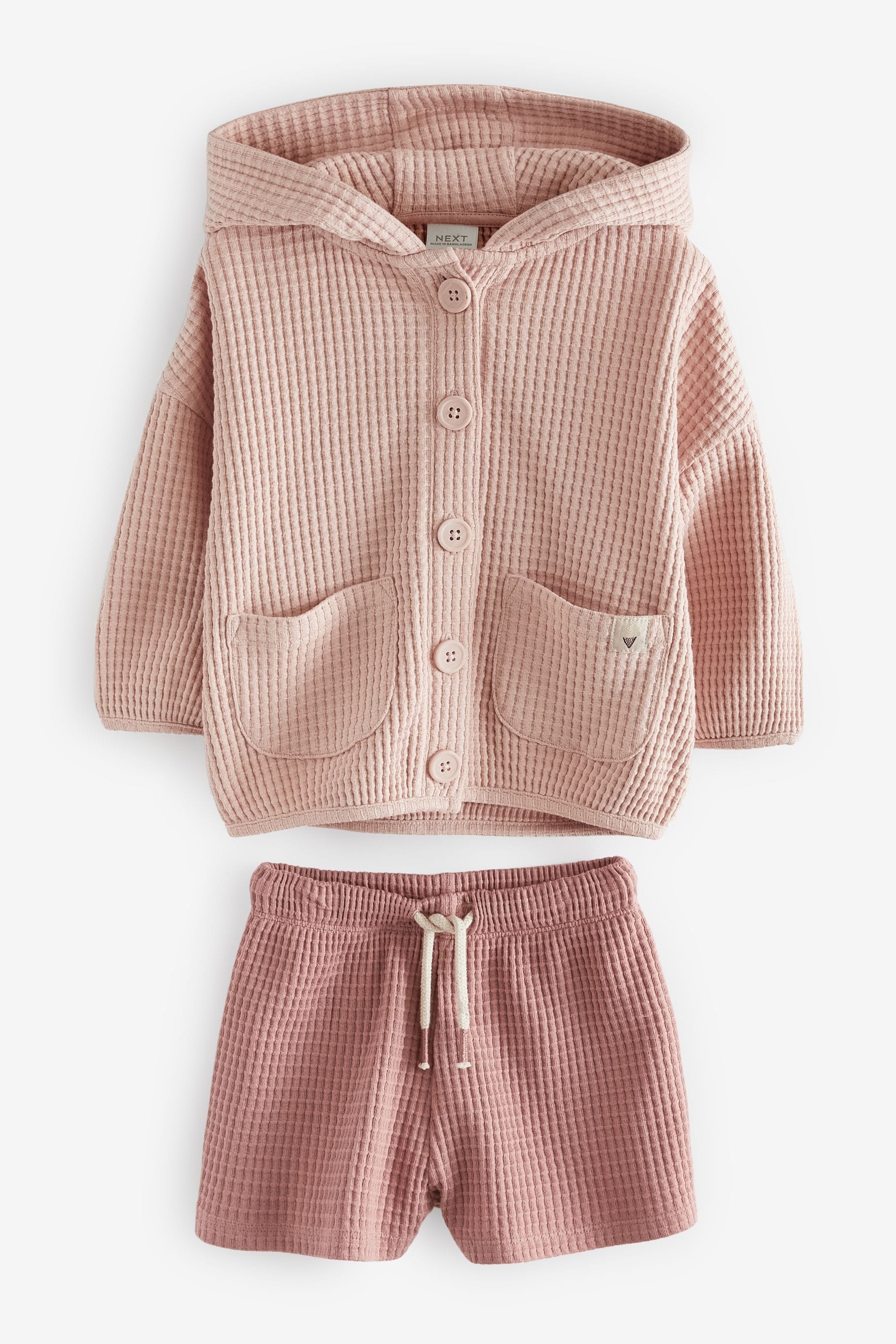 Pink Waffle Hoodie and Shorts Set (3mths-7yrs)