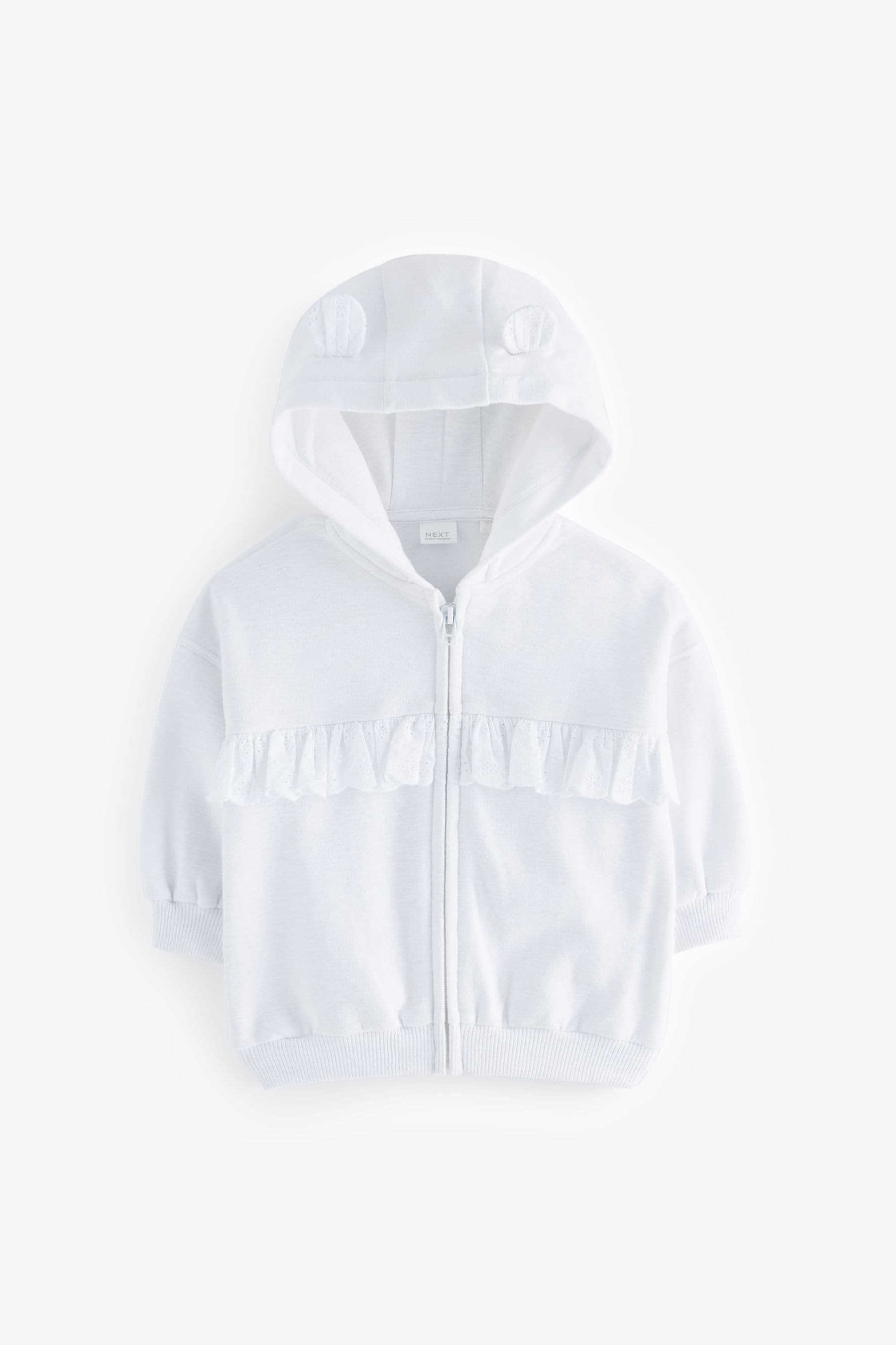 White Broderie Zip Through Hoodie (3mths-7yrs)