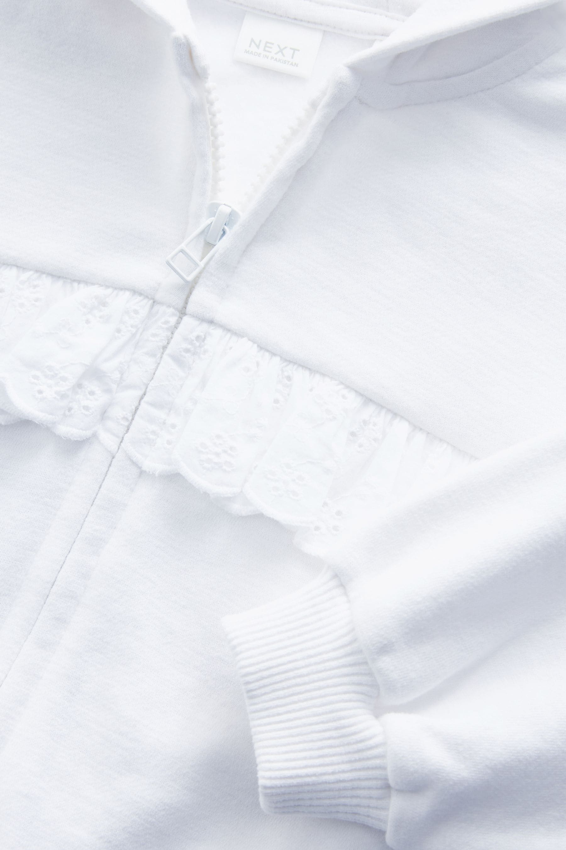 White Broderie Zip Through Hoodie (3mths-7yrs)