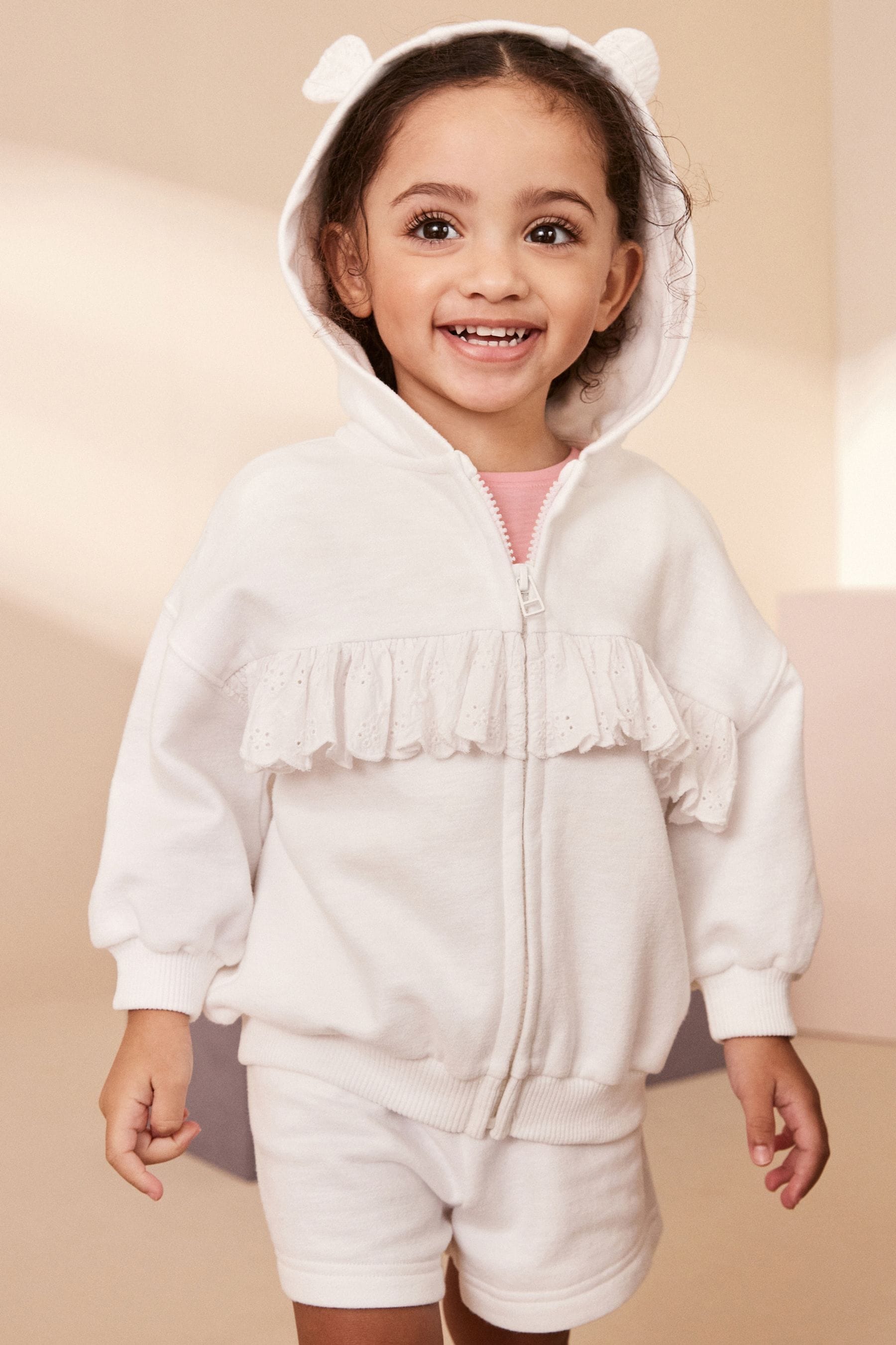 White Broderie Zip Through Hoodie (3mths-7yrs)