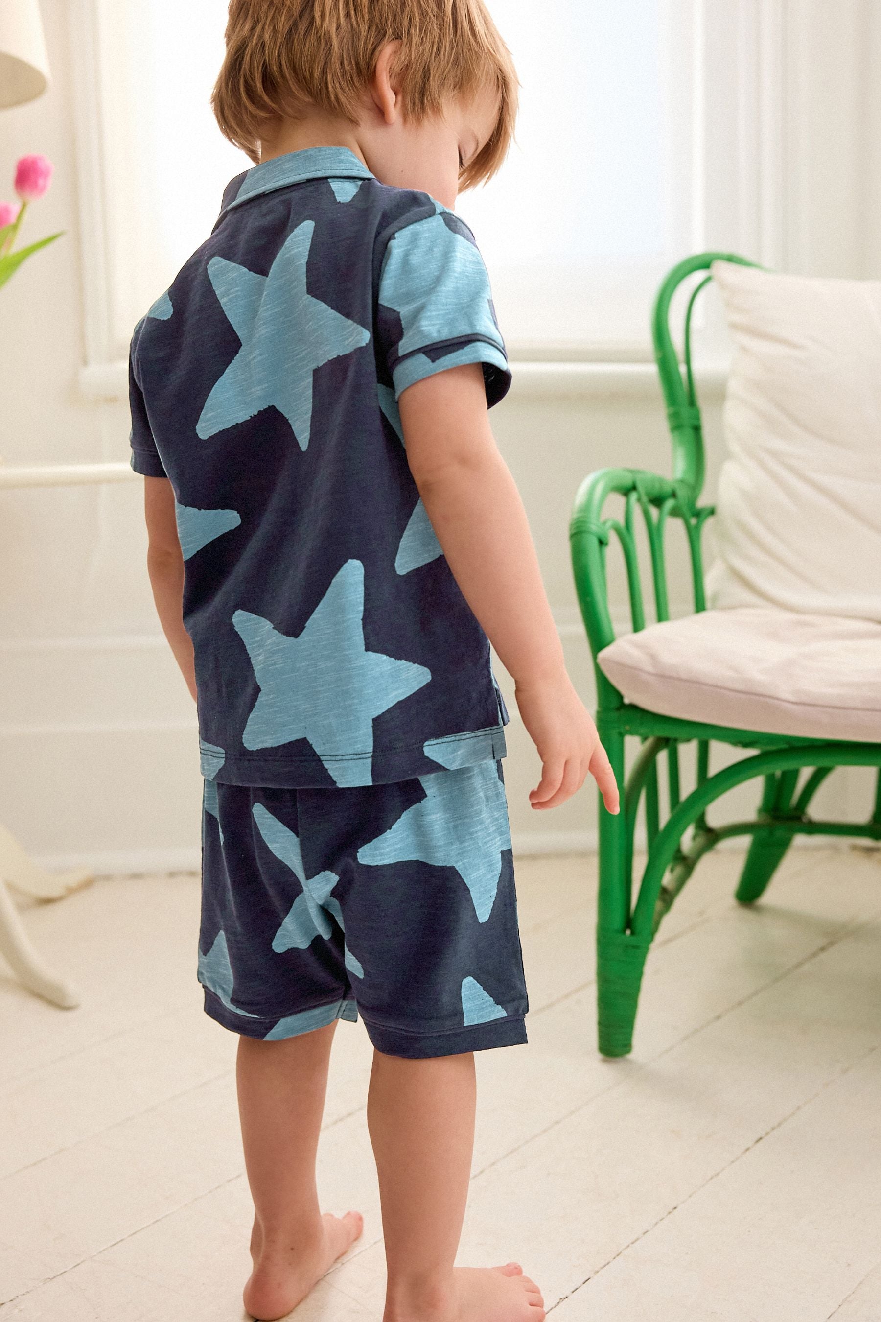 Navy Star Button Down Short Pyjamas (9mths-12yrs)