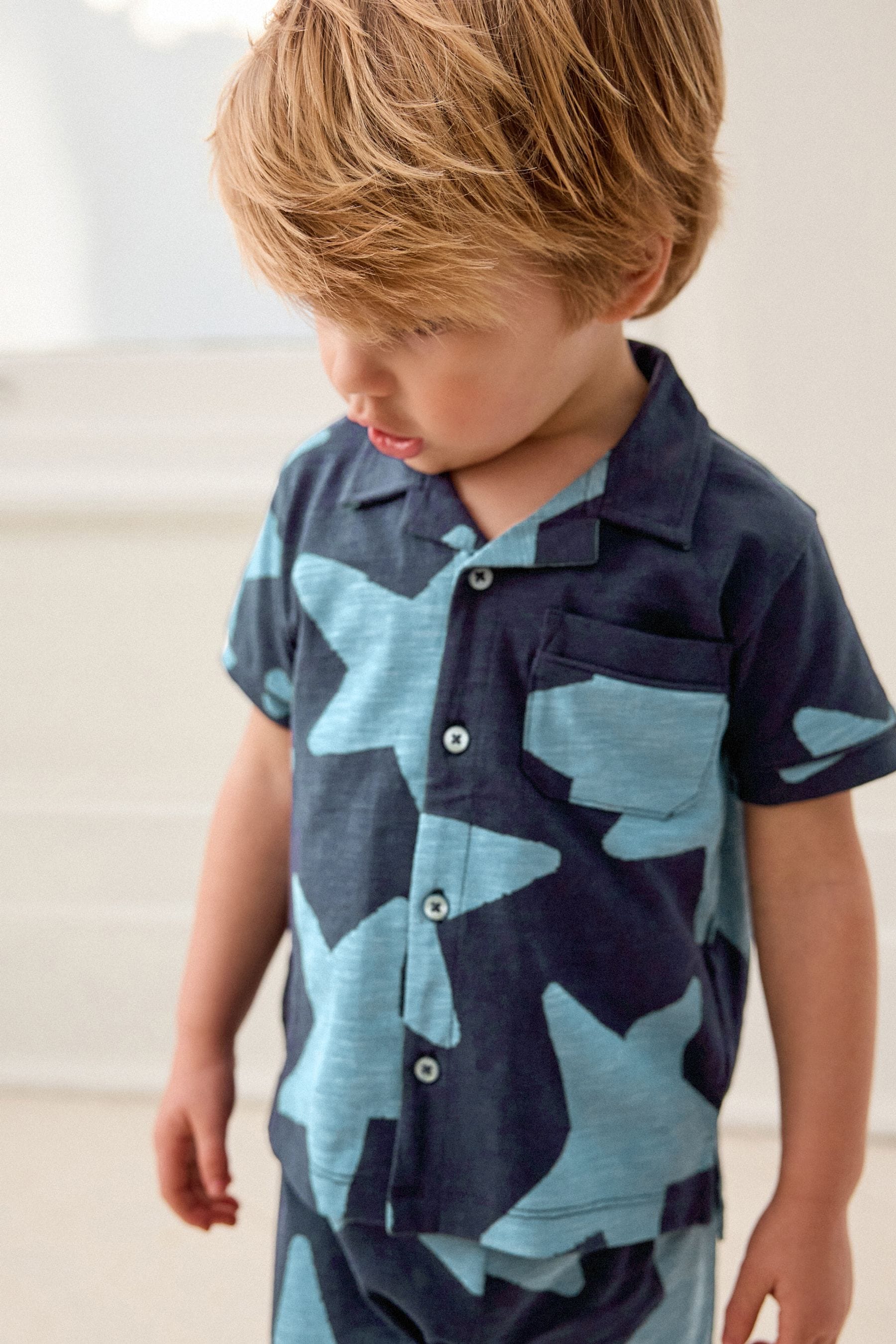 Navy Star Button Down Short Pyjamas (9mths-12yrs)