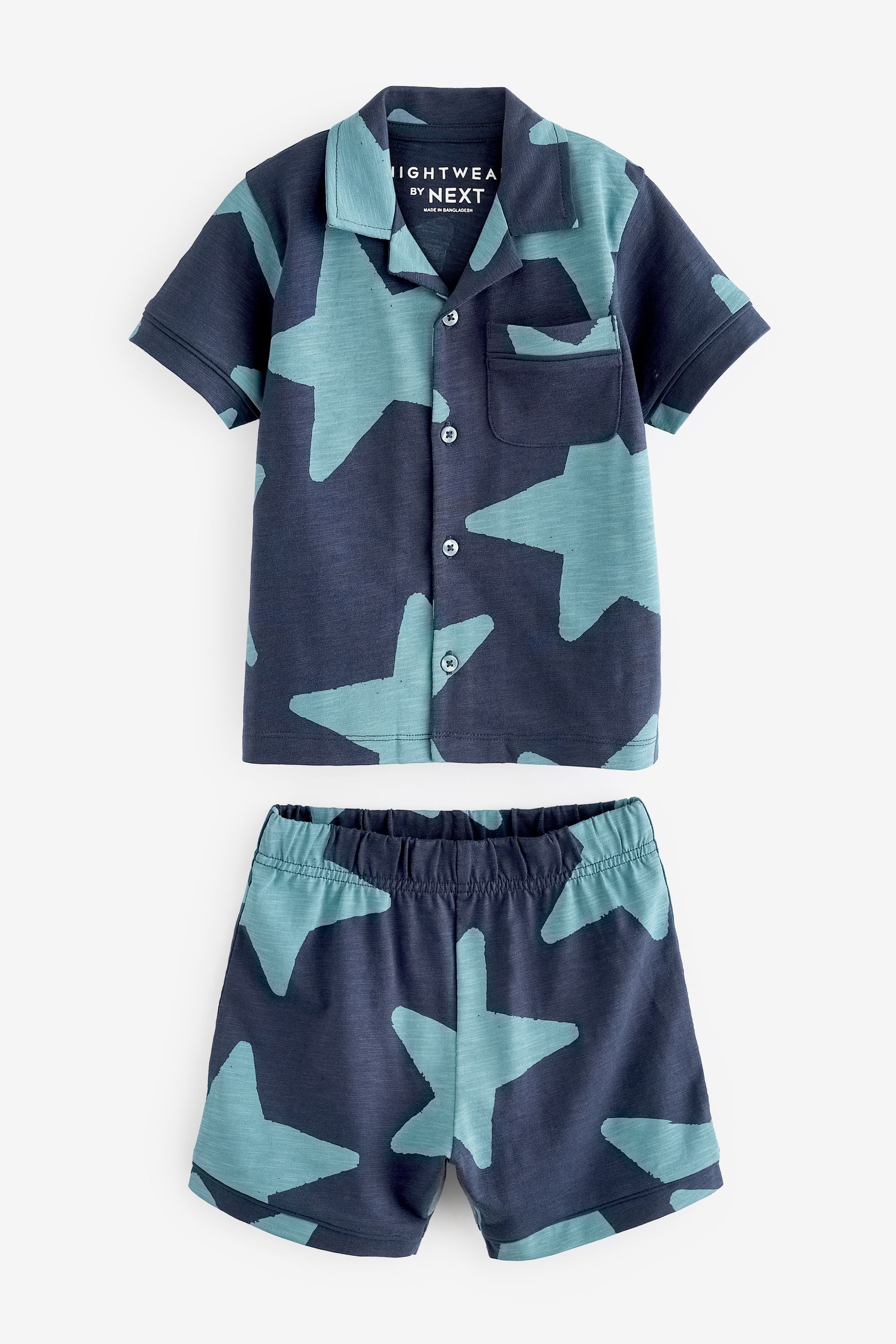 Navy Star Button Down Short Pyjamas (9mths-12yrs)