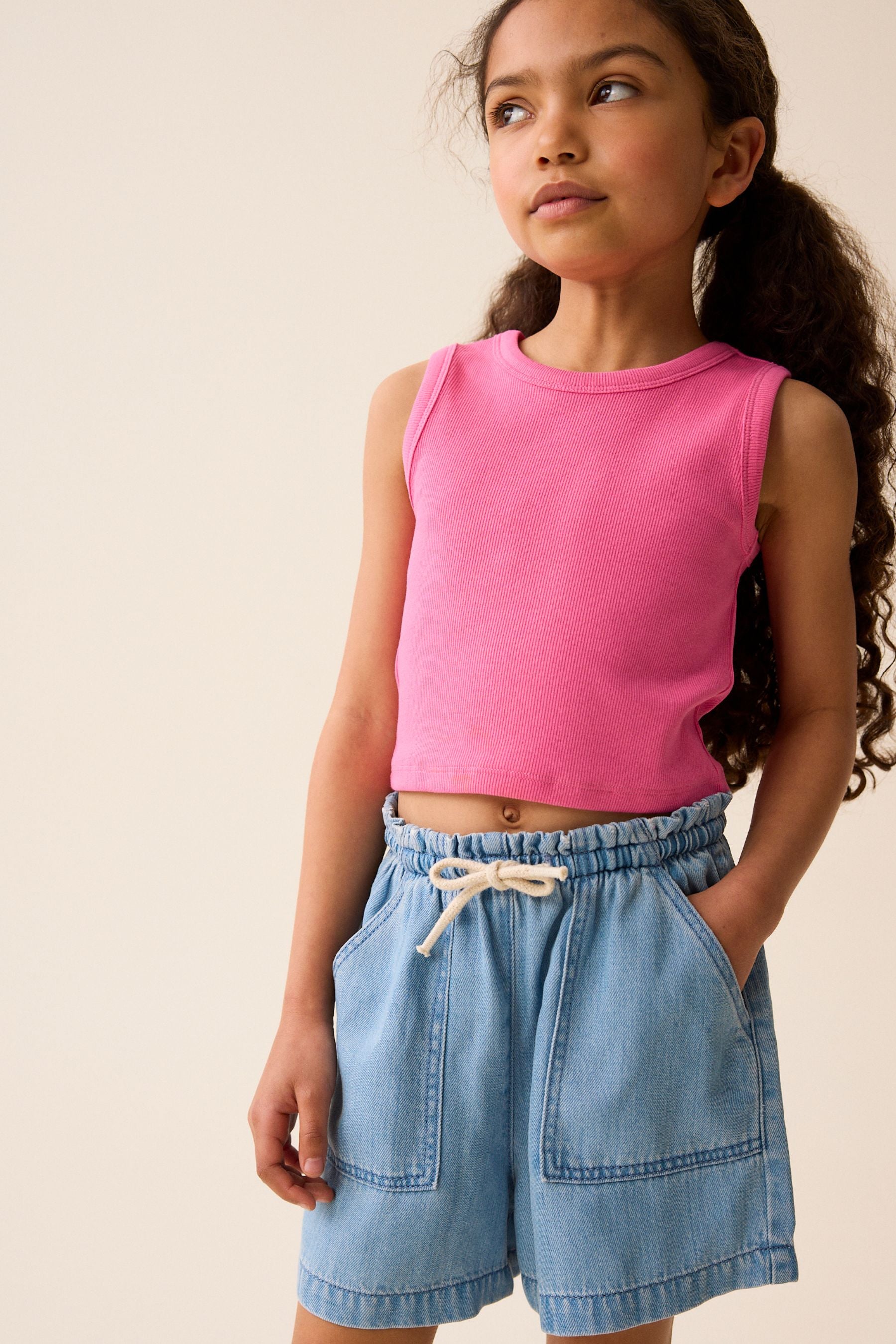 Pink Boxy Rib Vest (3-16yrs)