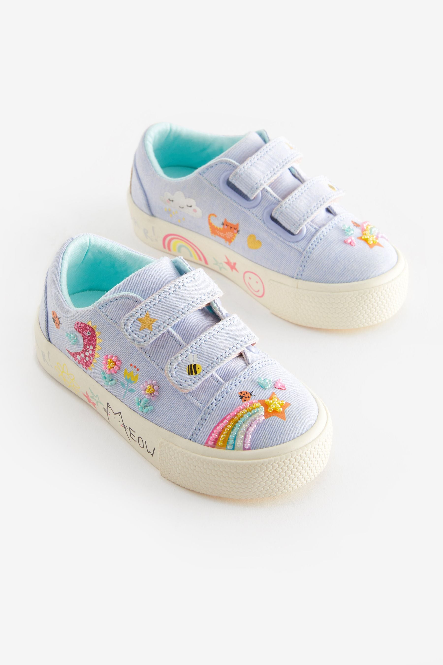 Blue Rainbow Wide Fit (G) Embellished Touch Fasten Strap Trainers