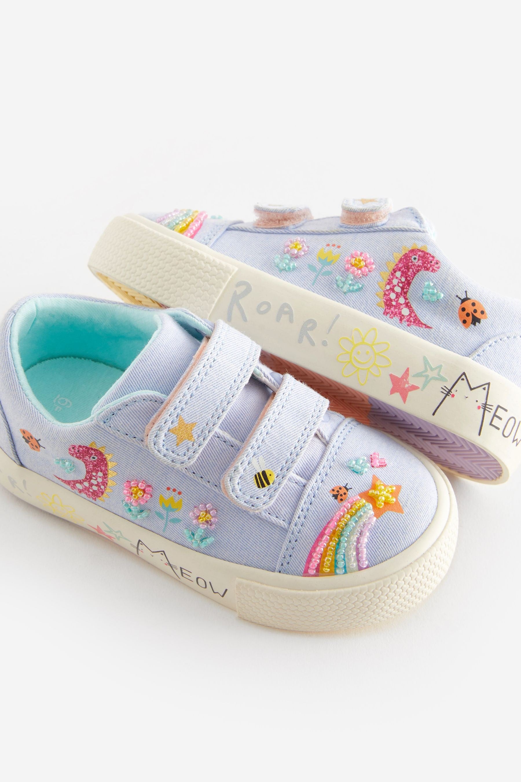 Blue Rainbow Wide Fit (G) Embellished Touch Fasten Strap Trainers