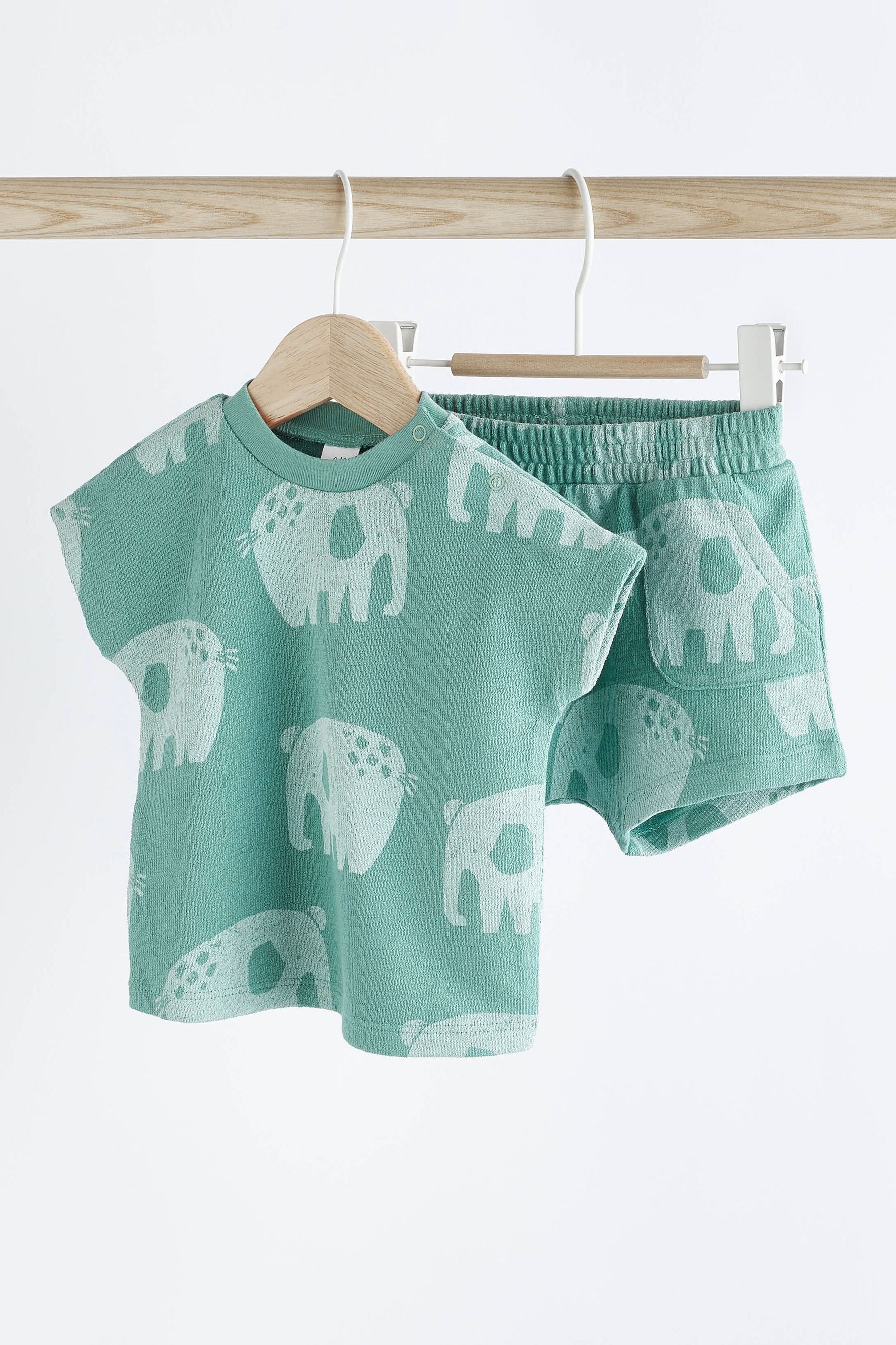 Teal Blue Elephant Baby T-Shirt And Shorts 2 Piece Set