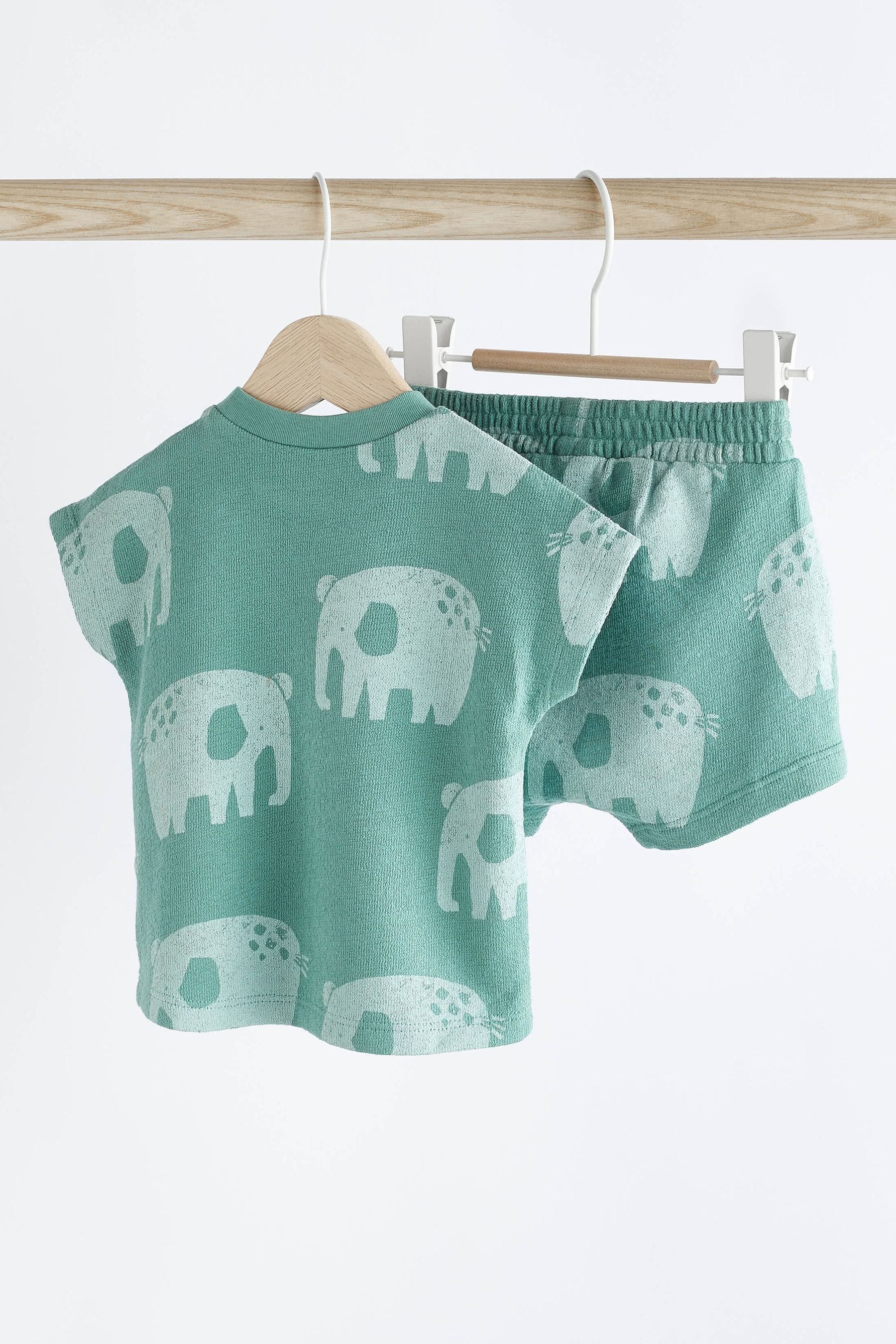 Teal Blue Elephant Baby T-Shirt And Shorts 2 Piece Set